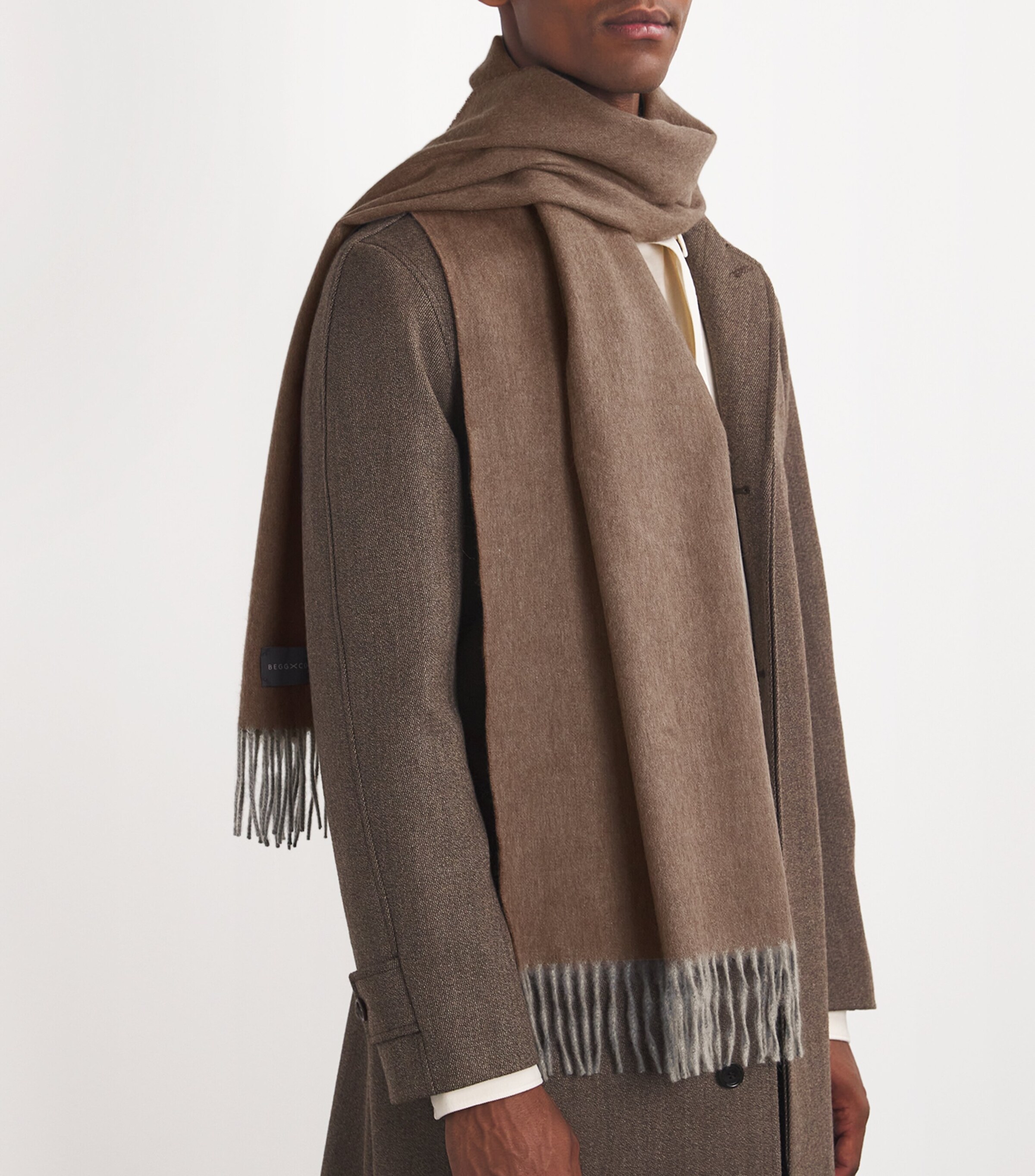 Begg x Co Cashmere Reversible Arran Scarf Flannel Mink Image 4