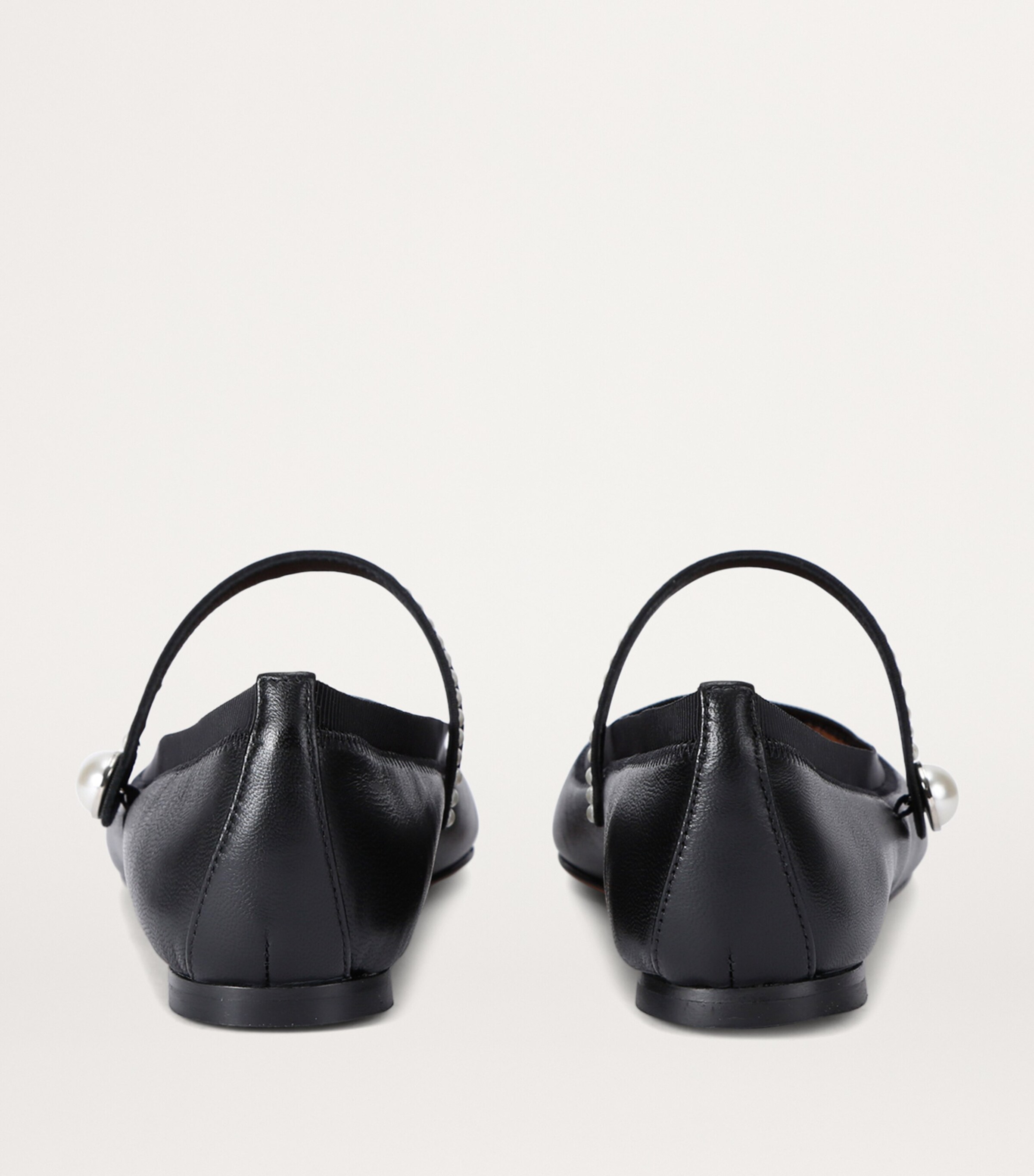 Aquazzura Leather Pearl-Strap Romy Ballet Flats Black Image 2
