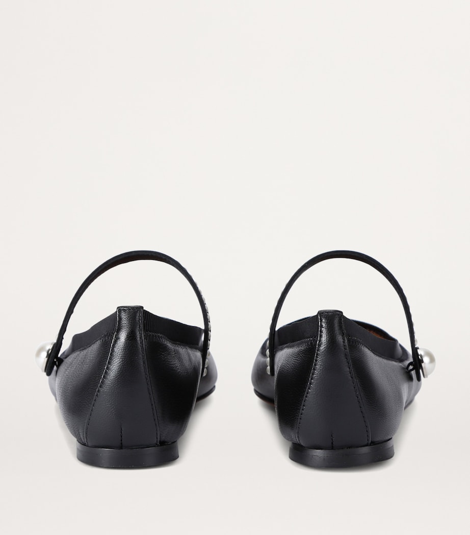 Aquazzura Leather Pearl-Strap Romy Ballet Flats Black Image 2