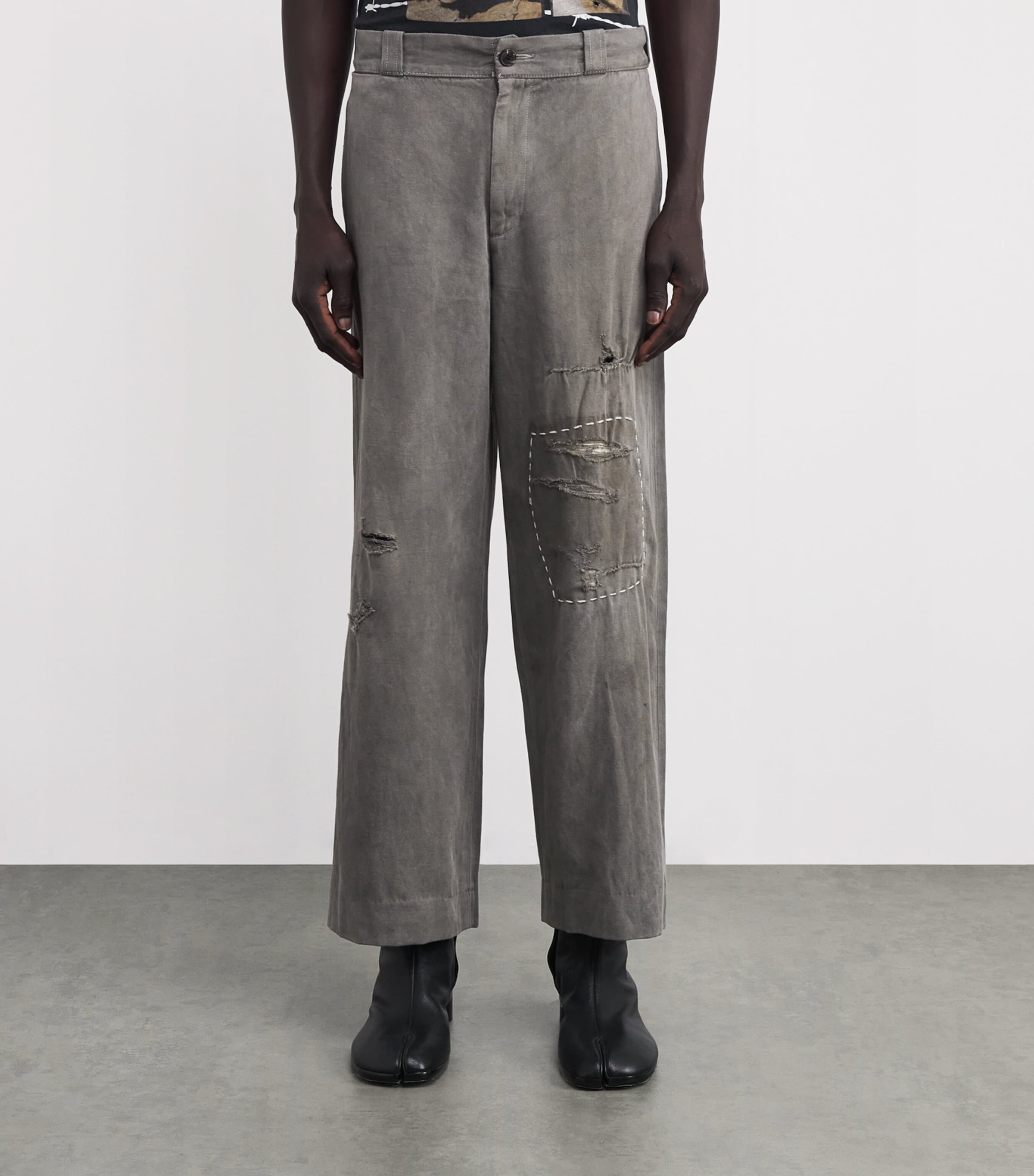 Cotton-Linen Soso’s Repaired Trousers LIGHT GRAY Image 3