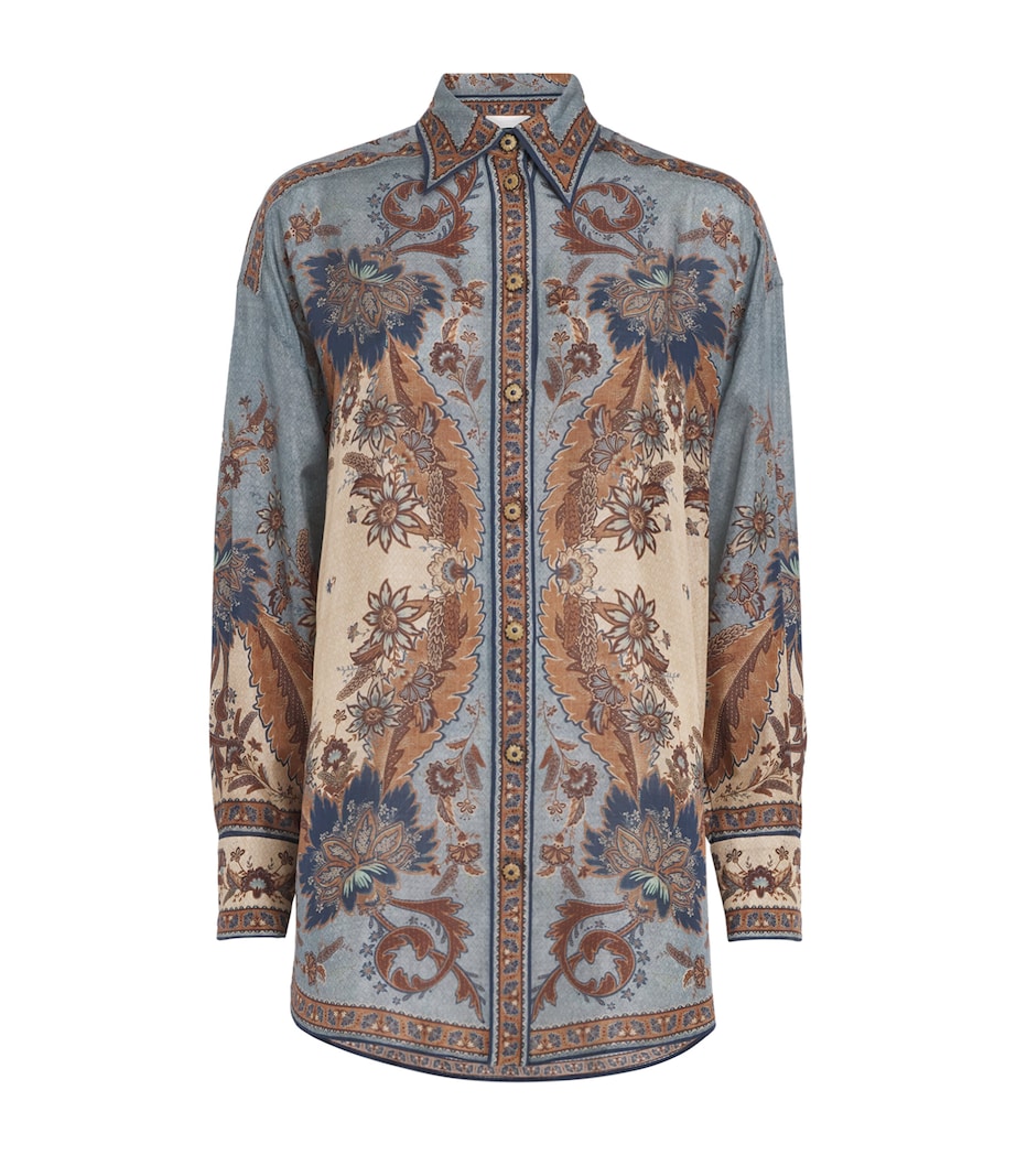 Zimmermann Womens Silk Floral Print Ascension Shirt Blcminflo Bl/crm I/f Image 1