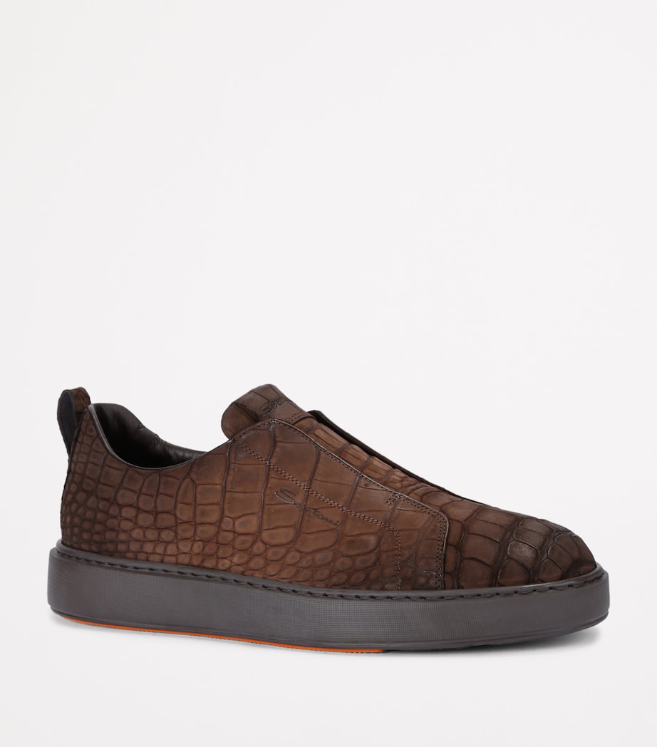 Crocodile Leather Clean Icon Sneakers DARK BROWN Image 3
