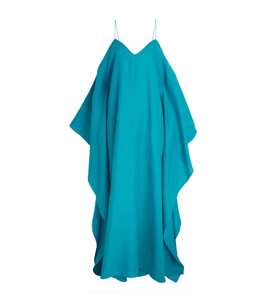 Taller Marmo Womens Linen Farrow Maxi Kaftan Dress Turquoise Image 1
