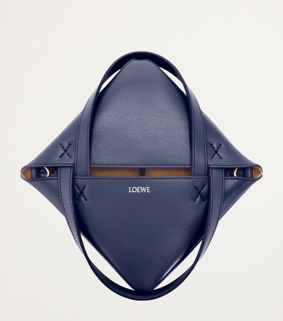 Mini Leather Puzzle Fold Tote Bag ABYSS BLUE Image 5