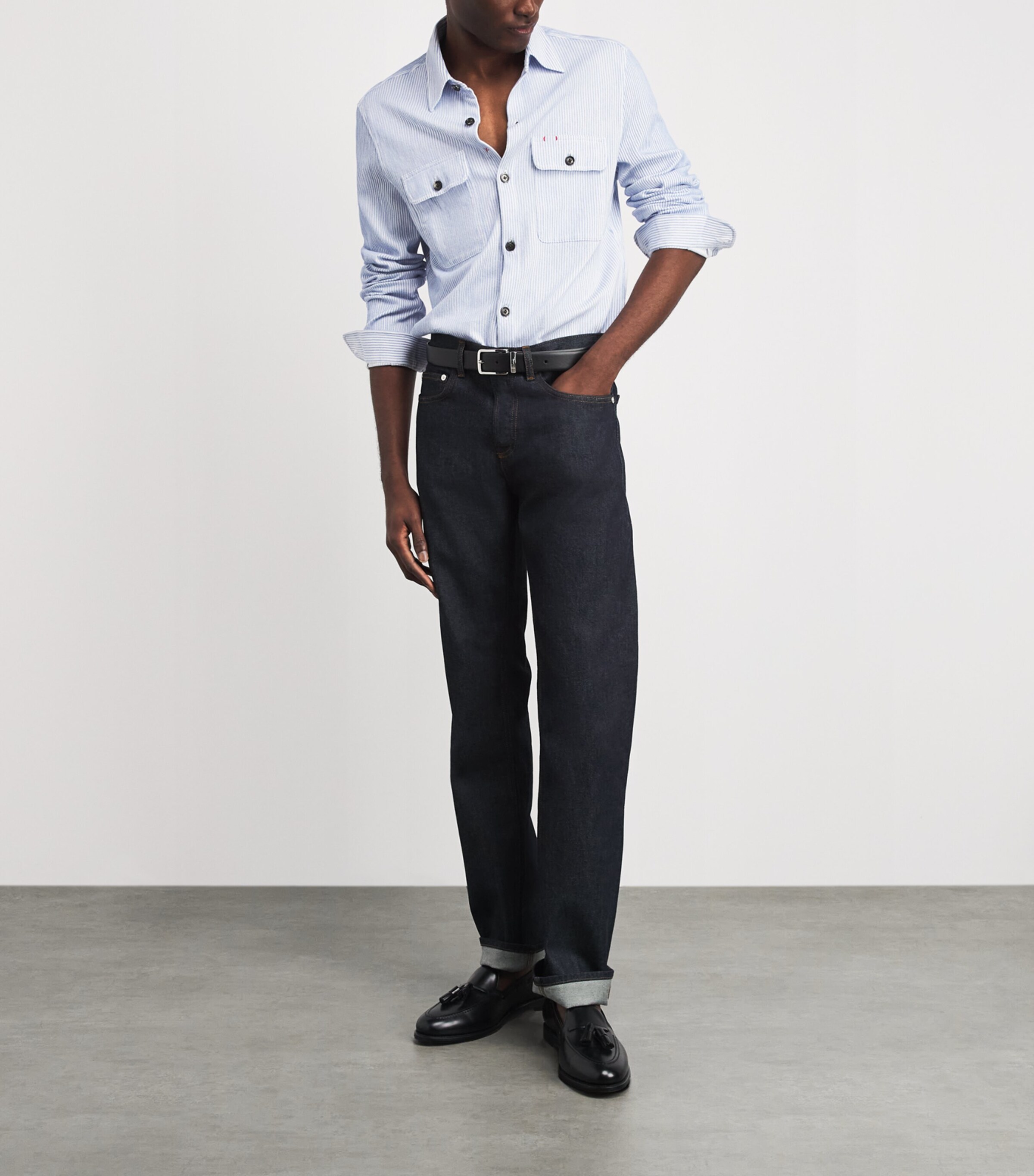 Isaia Mens Cotton-Linen Stripe Overshirt Image 2