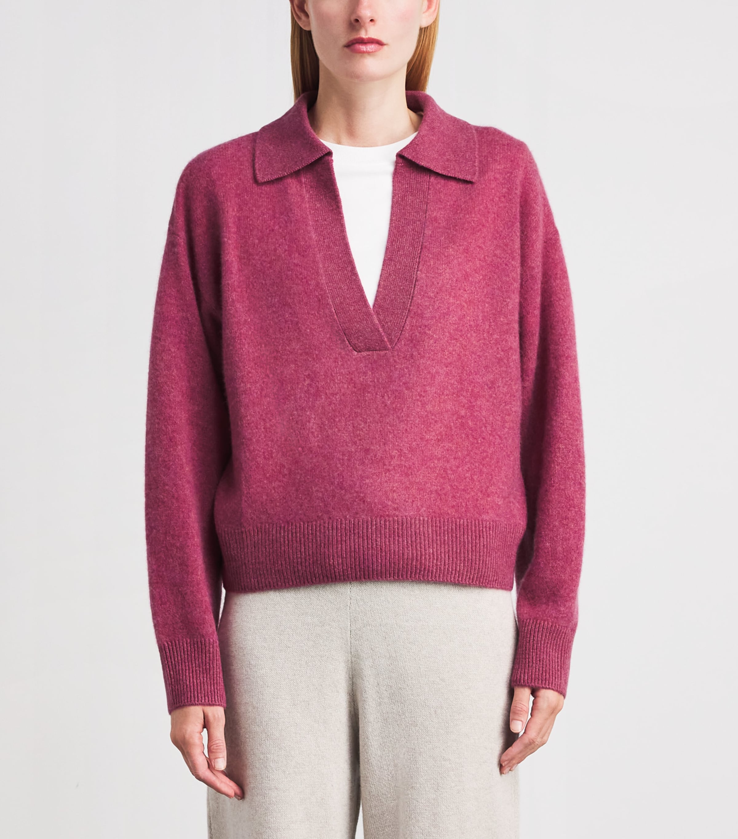 Le Kasha Womens Organic Cashmere Jacksob Polo Sweater Raspberry Image 4