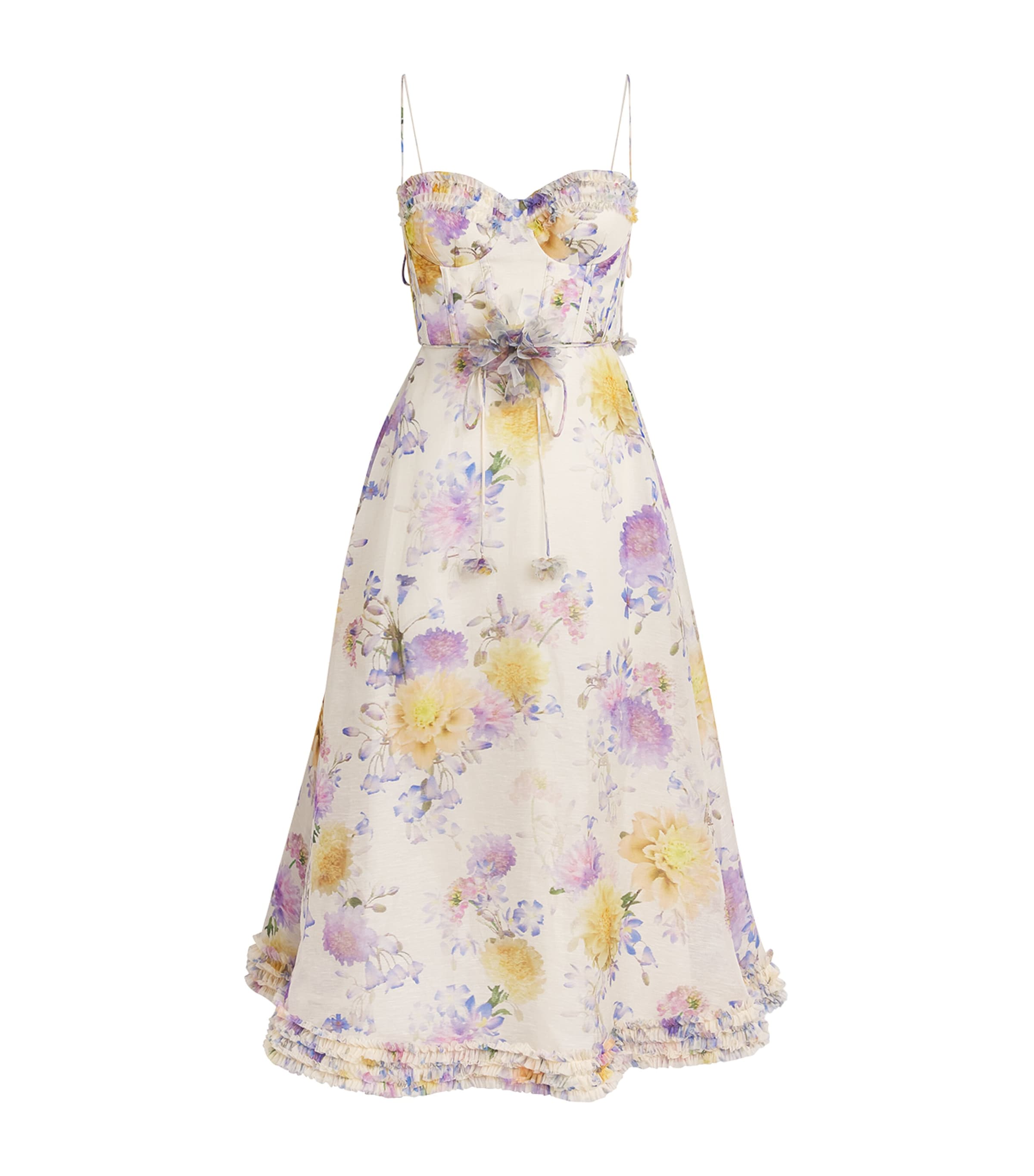 Zimmermann Linen-Silk Floral Luna Midi Dress Cream Dahlia