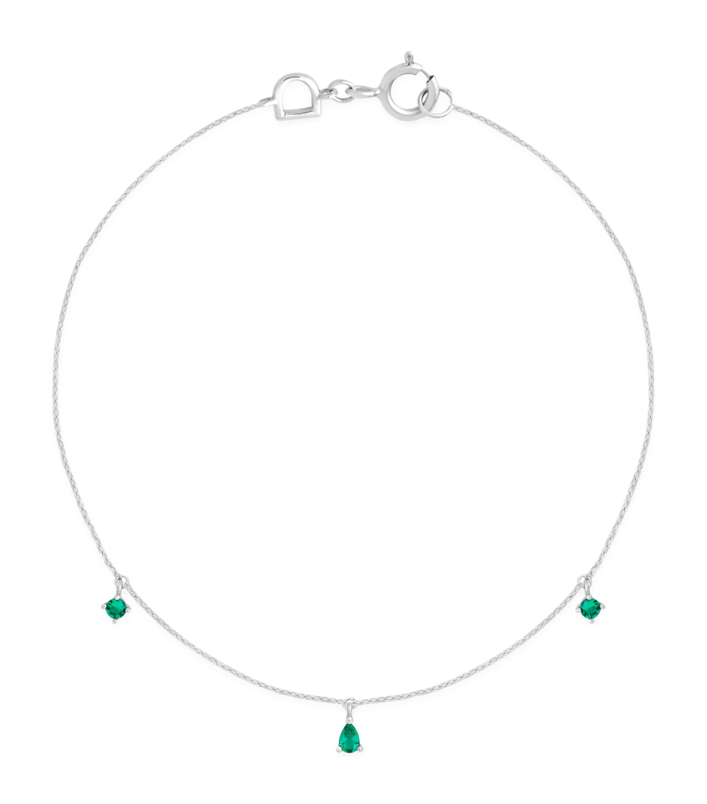 Astrid & Miyu White Gold And Emerald Pear Charm Bracelet In Silver