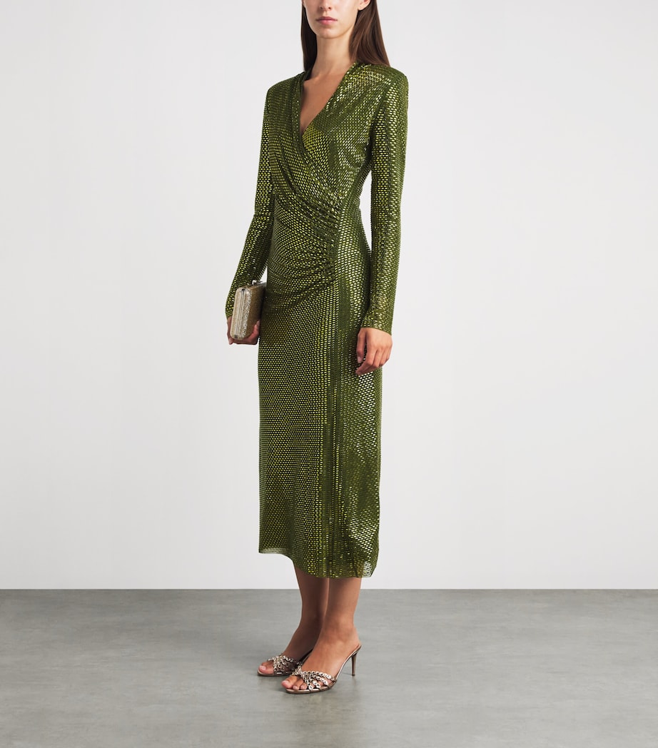Self-Portrait Womens Rhinestone-Detail Midi Dress Green Image 2