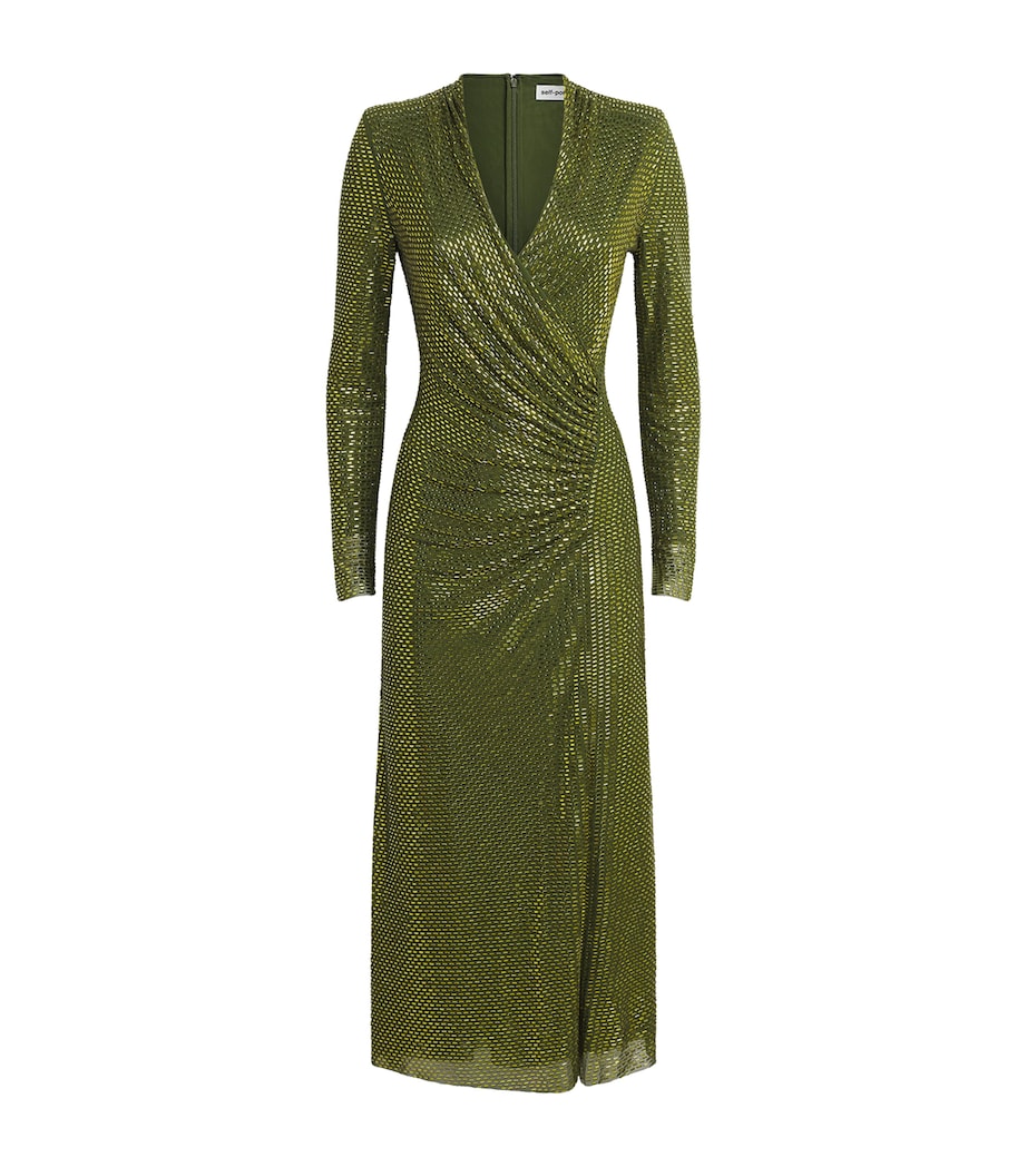 Self-Portrait Womens Rhinestone-Detail Midi Dress Green Image 1