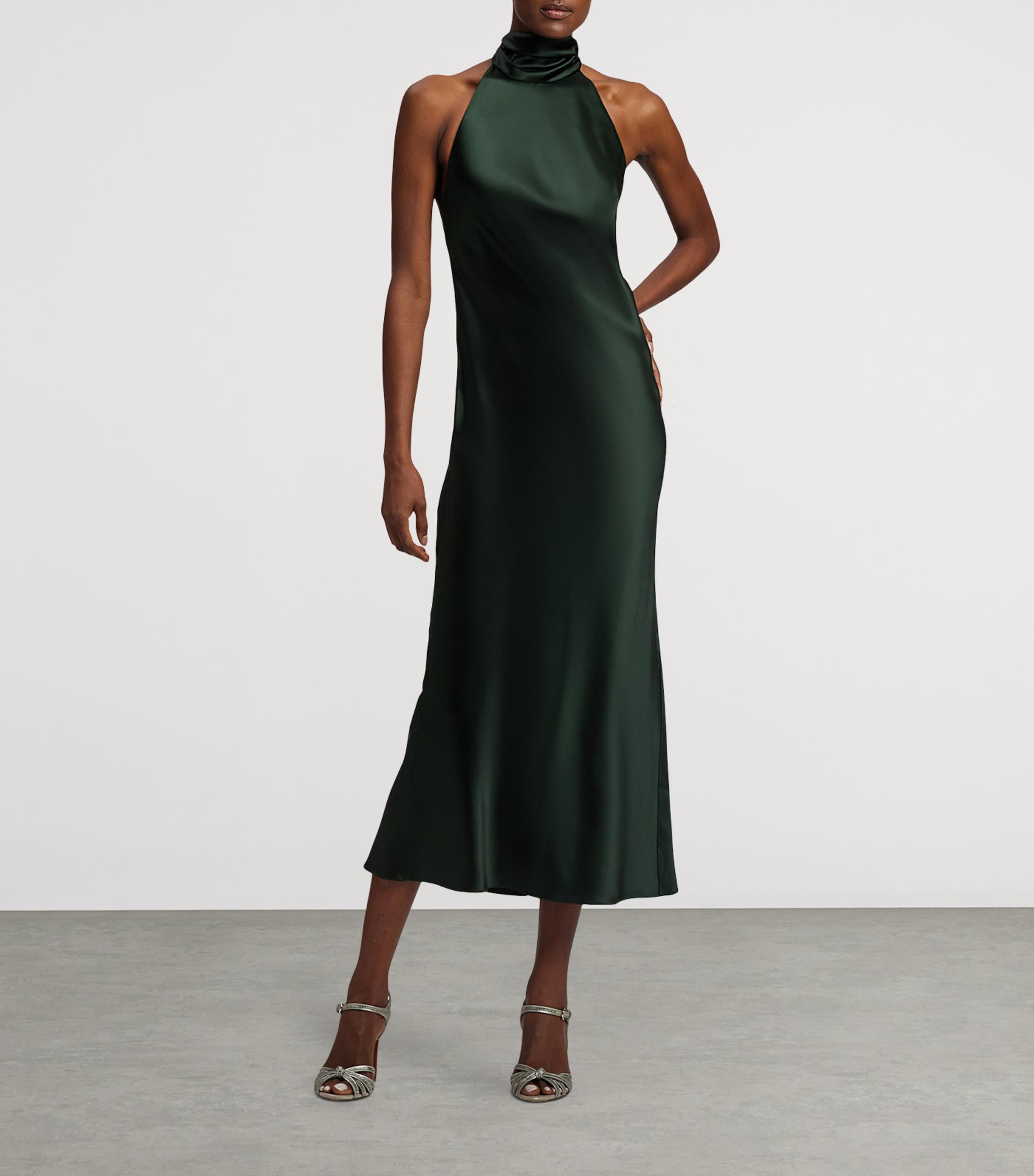 Satin Halterneck Dress DARK RACING GREEN Image 8