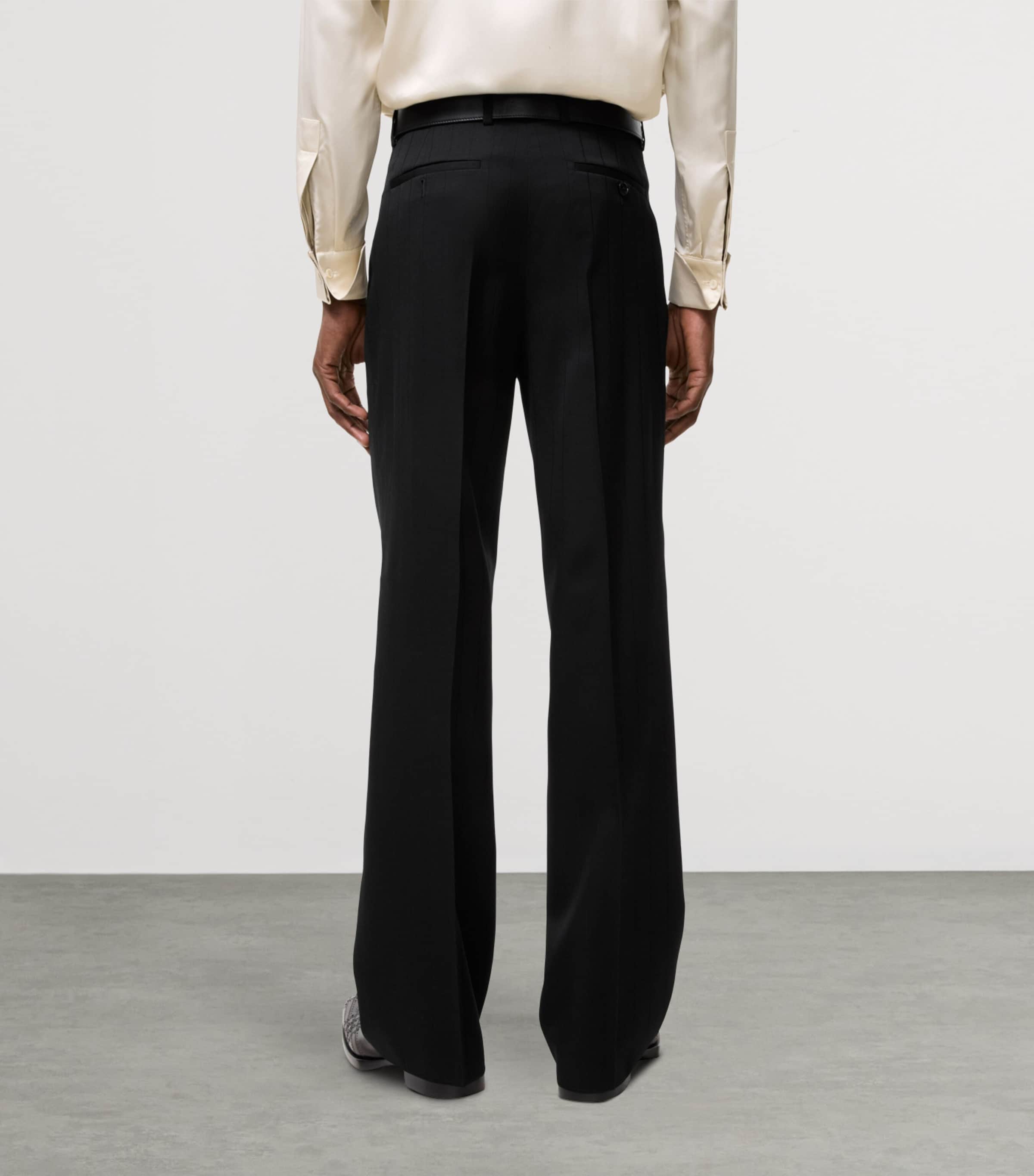 Burberry Mens Wool Grain de Poudre Tailored Trousers Black Stripe Image 3