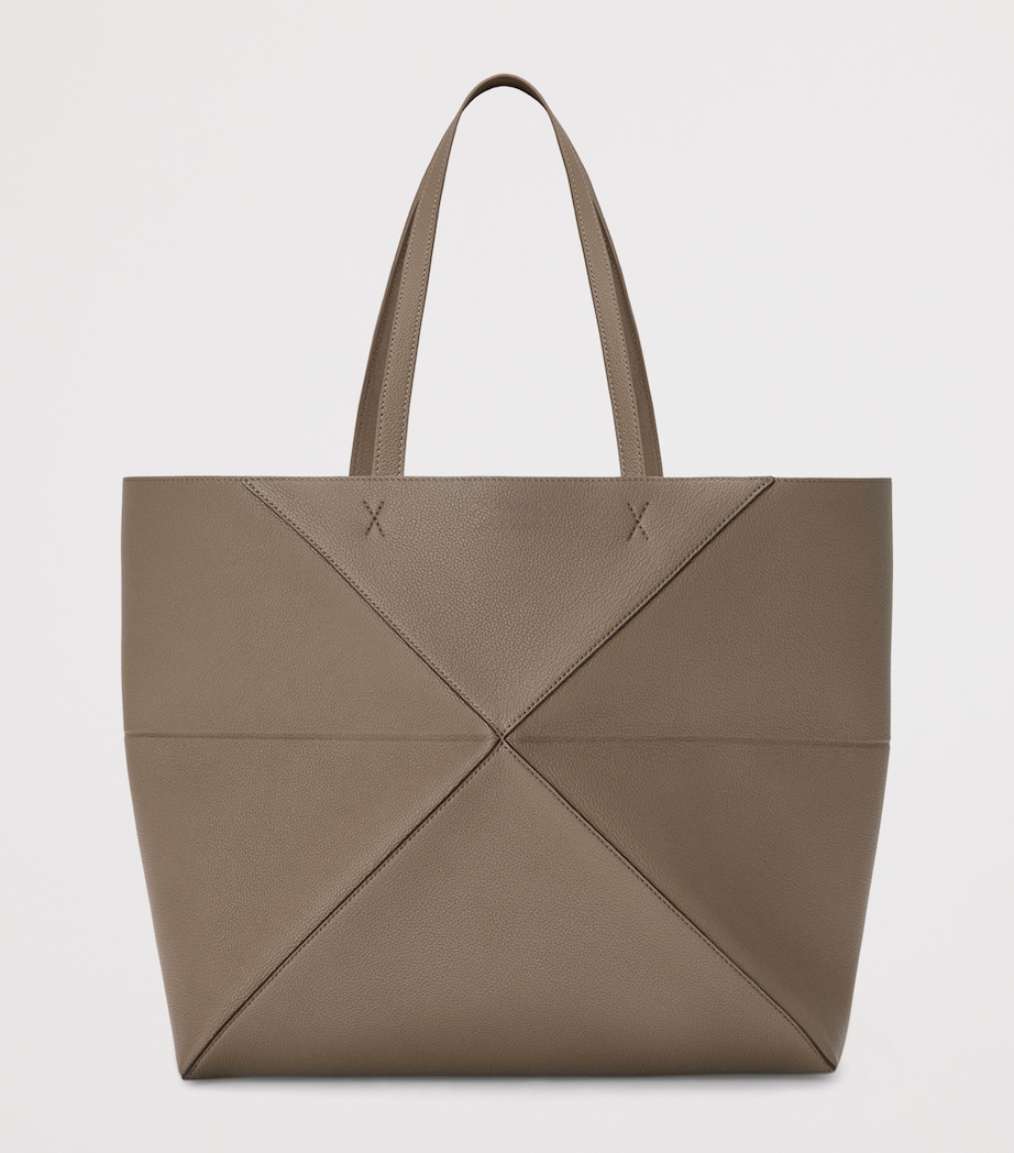 Large Leather Puzzle Fold Tote Bag TAUPE Image 3