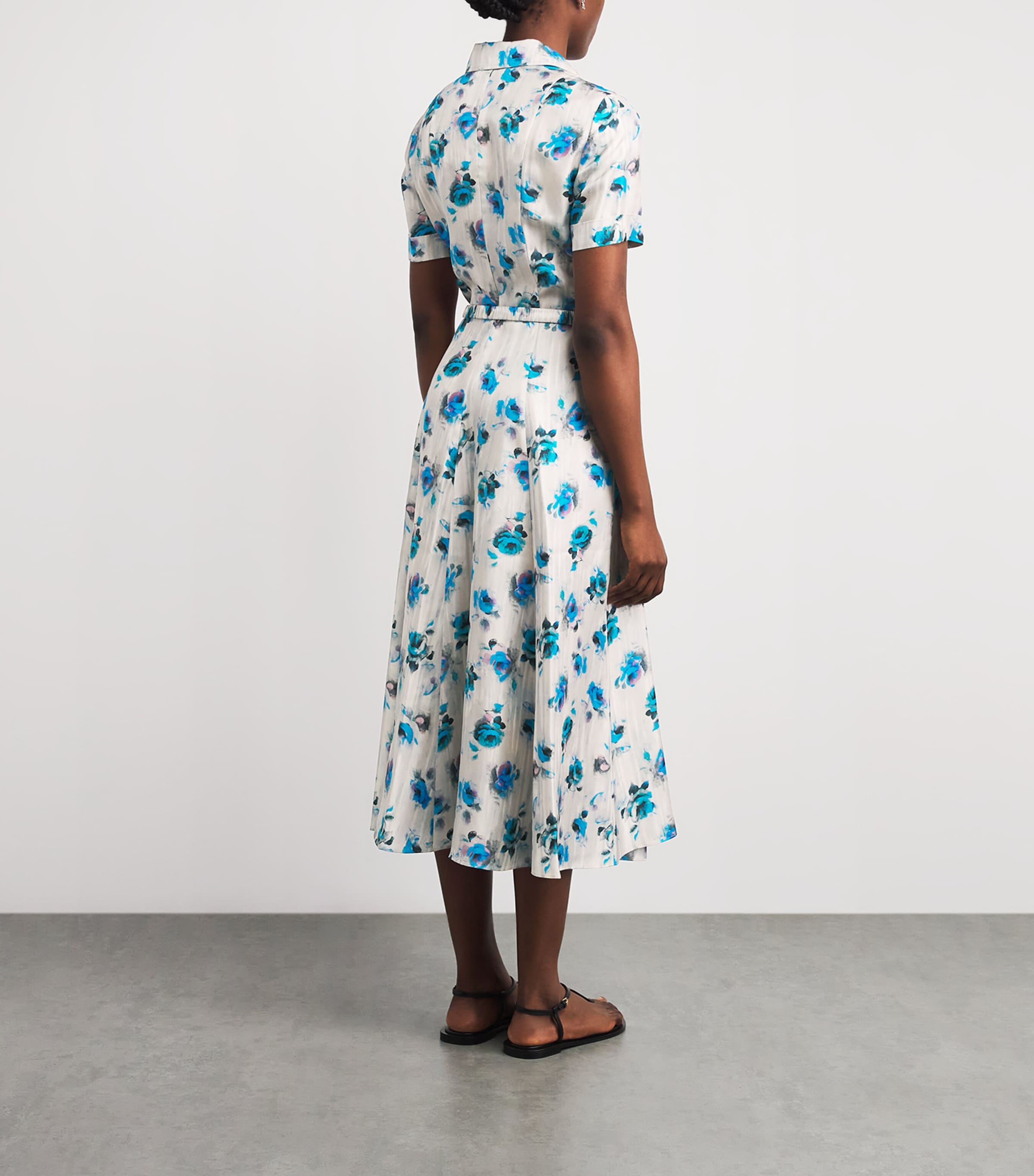 Tory Burch Womens Silk Floral Midi Shirt Dress Blue Roses Image 4