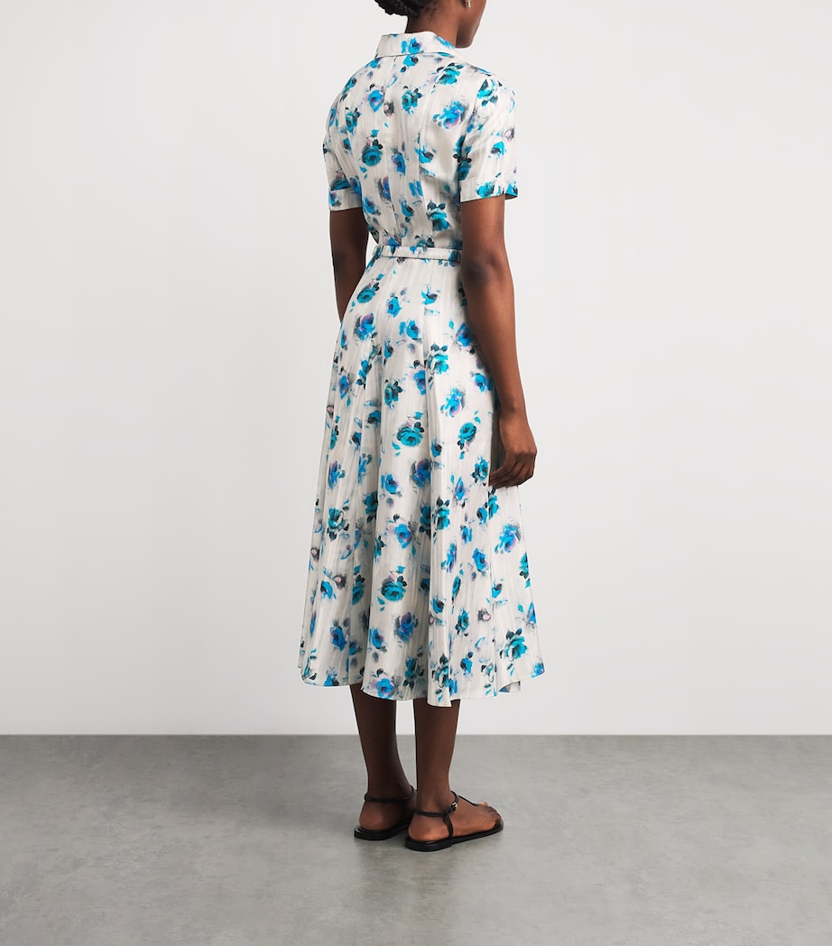 Tory Burch Womens Silk Floral Midi Shirt Dress Blue Roses Image 4