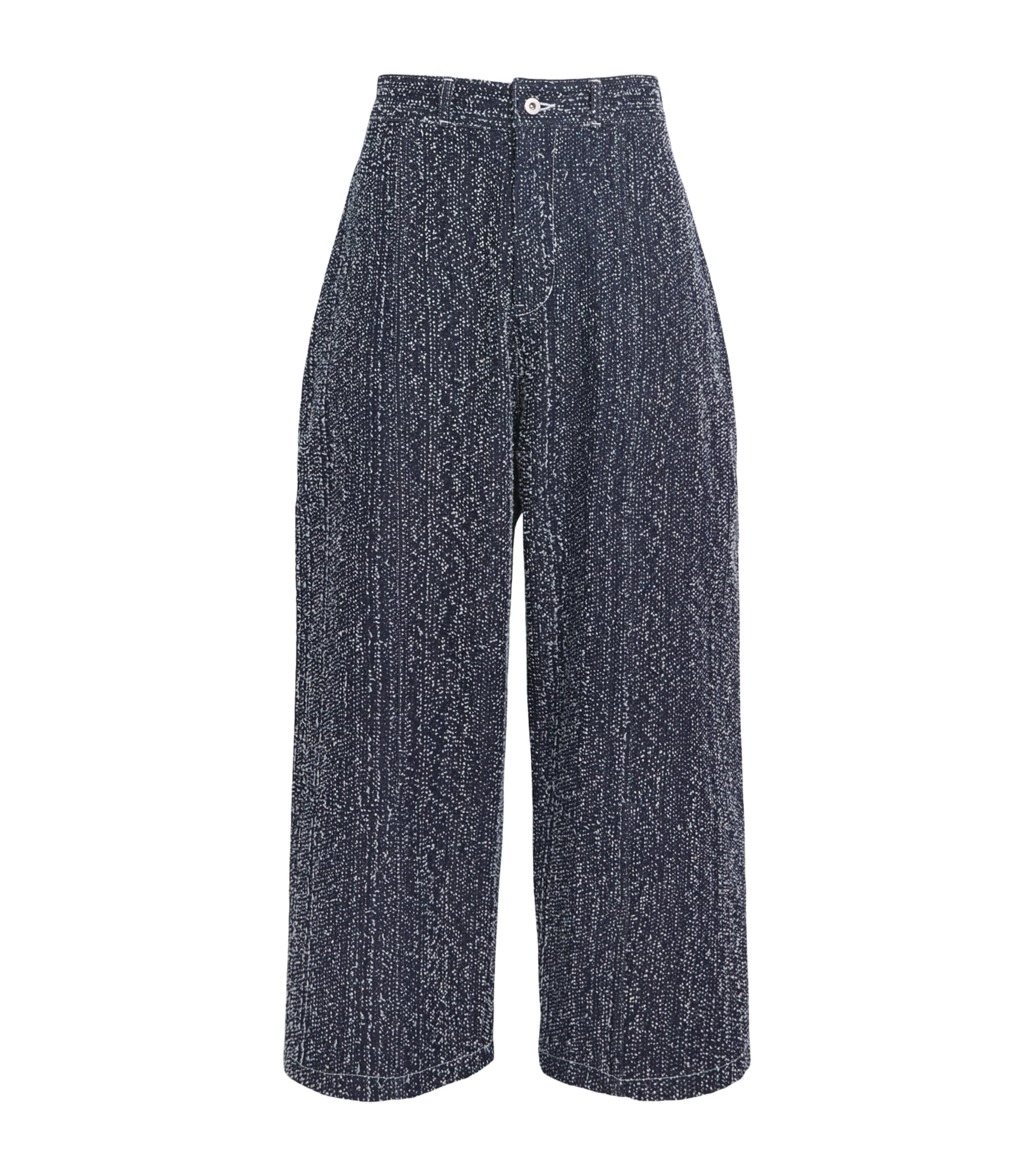 Sage Nation Mens Denim Speckled Box-Pleat Trousers Snow Nep Image 1