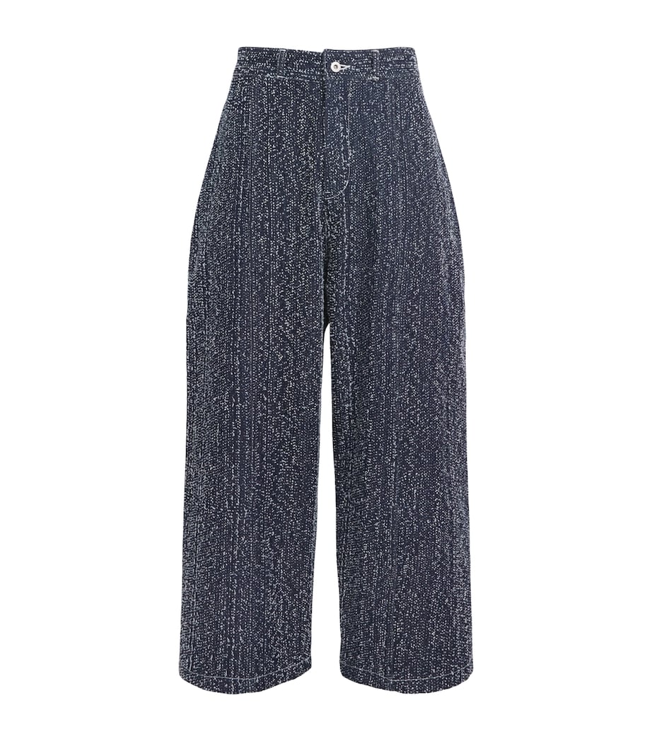 Sage Nation Mens Denim Speckled Box-Pleat Trousers Snow Nep Image 1