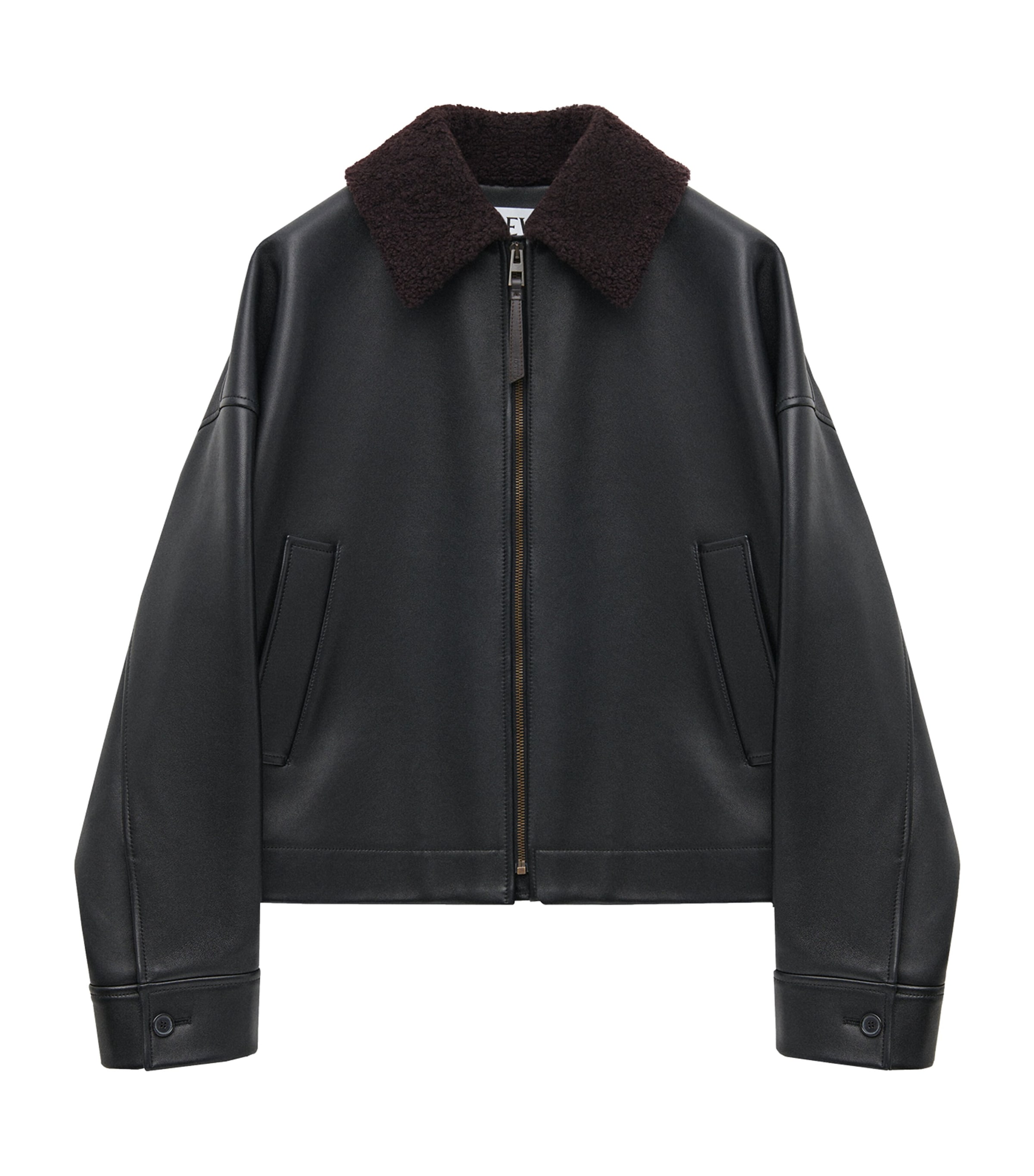 LOEWE LEATHER SHEARLING-COLLARED JACKET