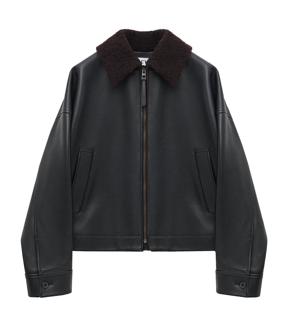 Leather Shearling-Collared Jacket BLACK Image 1