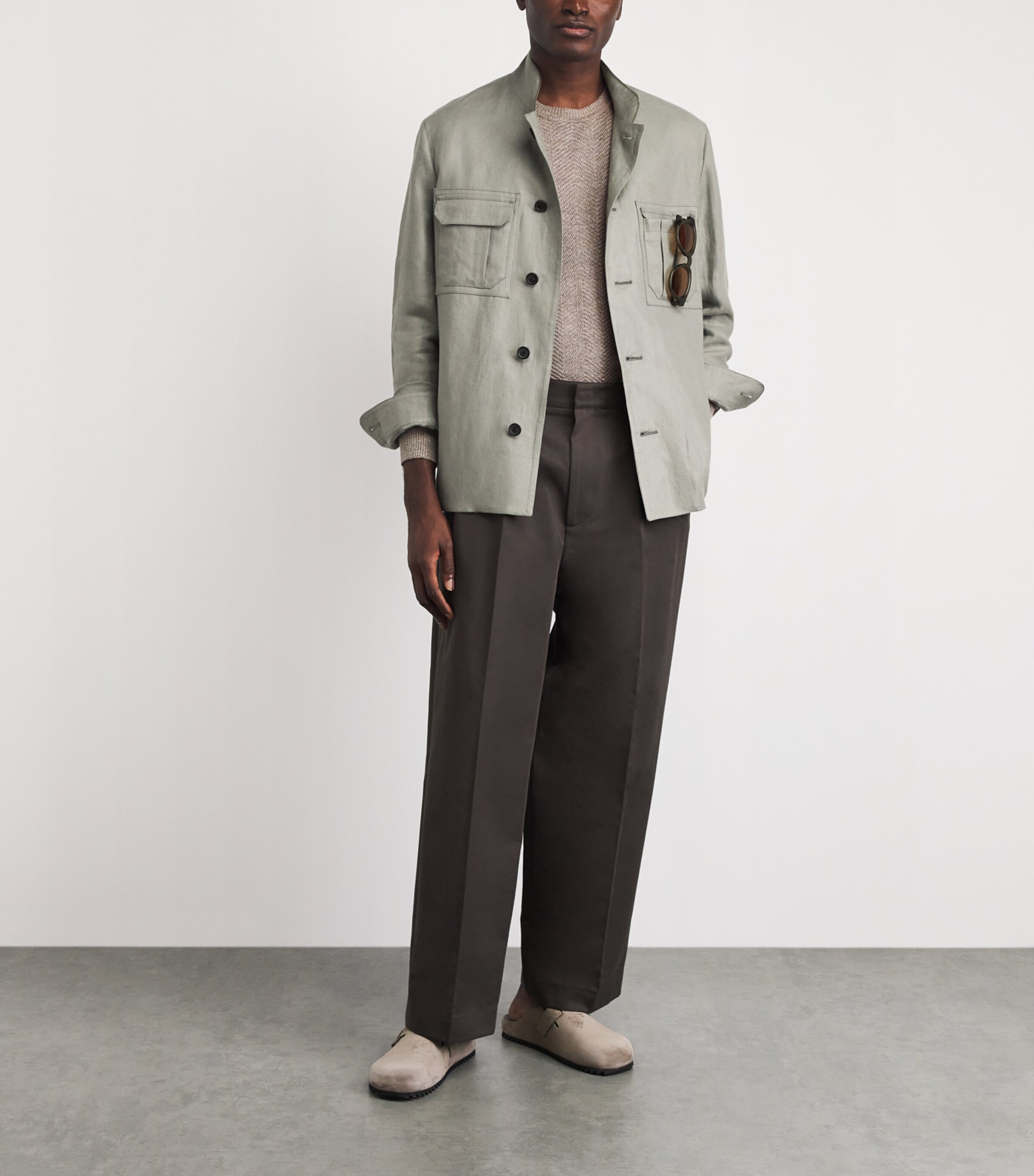 Brett Johnson Mens Linen-Silk Herringbone Sweater Mocha Image 2