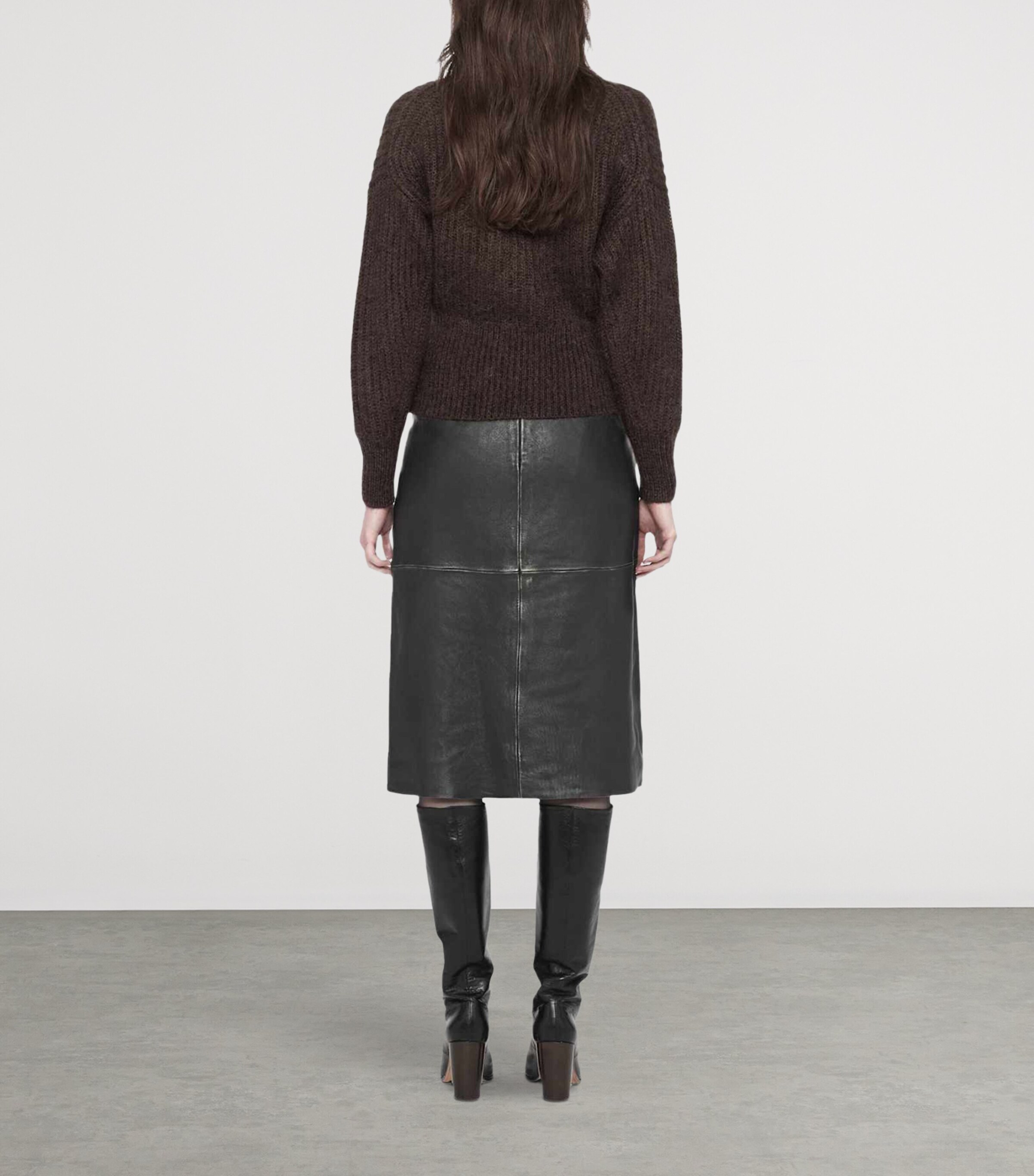 AllSaints Leather Olivia Midi Skirt Black/brown Image 7