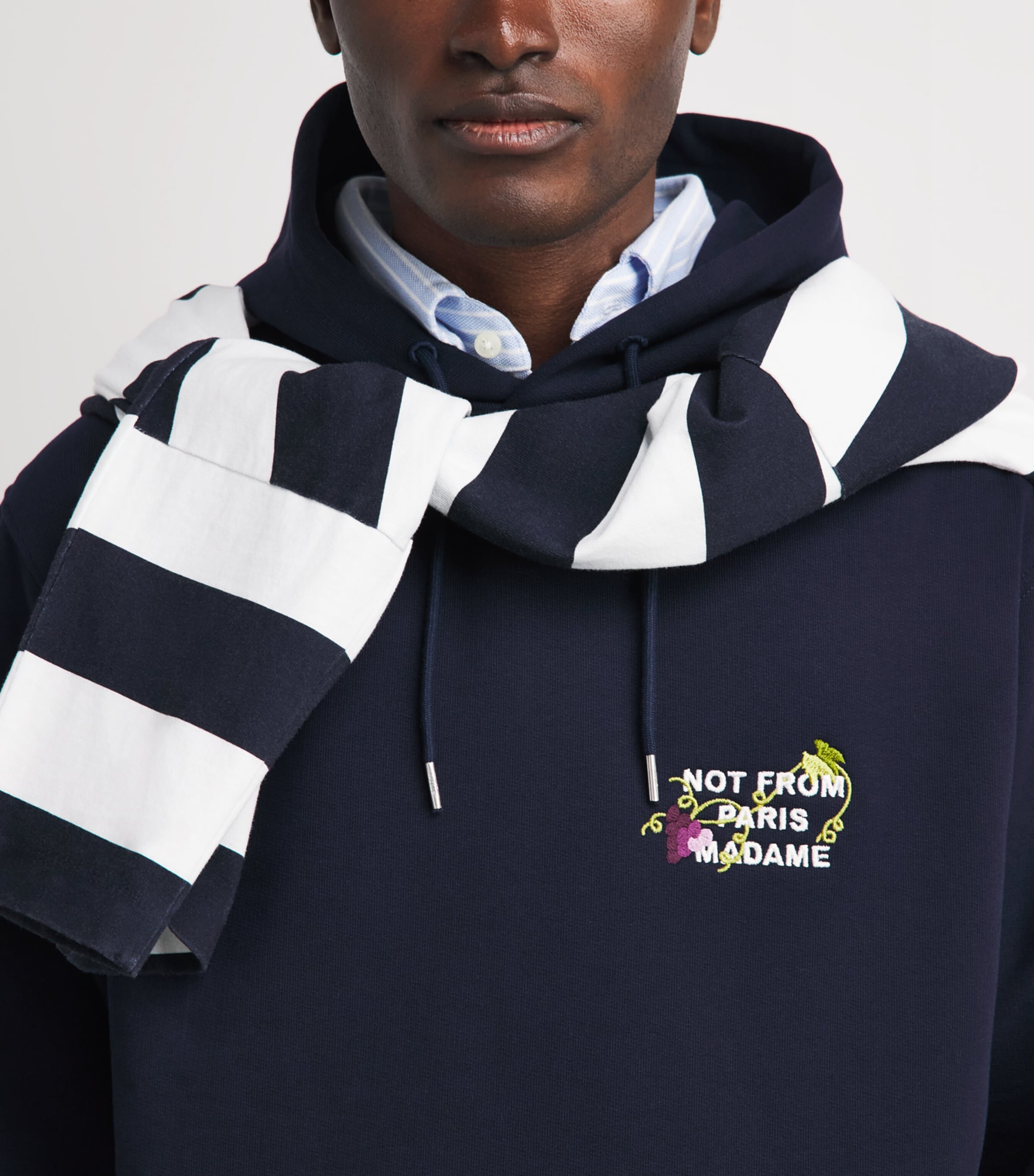 Drôle de Monsieur Mens Cotton Vine Slogan Hoodie Navy Image 3