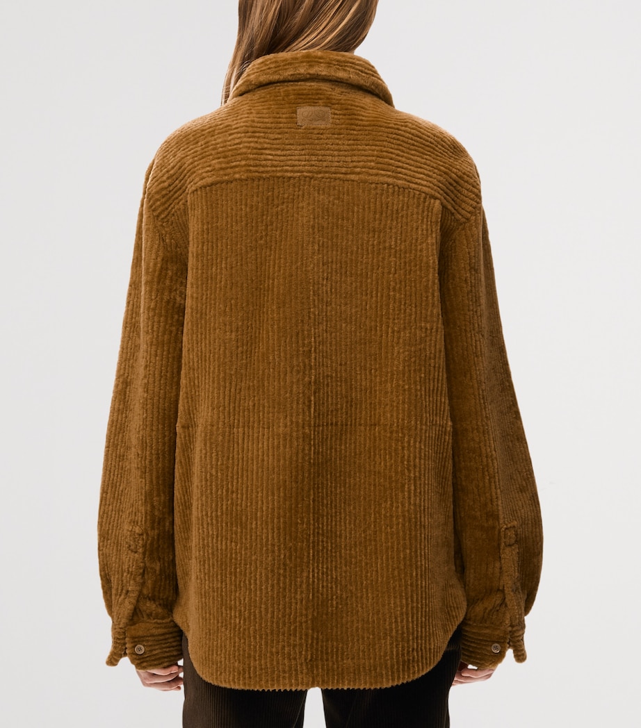 LOEWE Womens Corduroy Merino Shearling Overshirt Camel Image 4