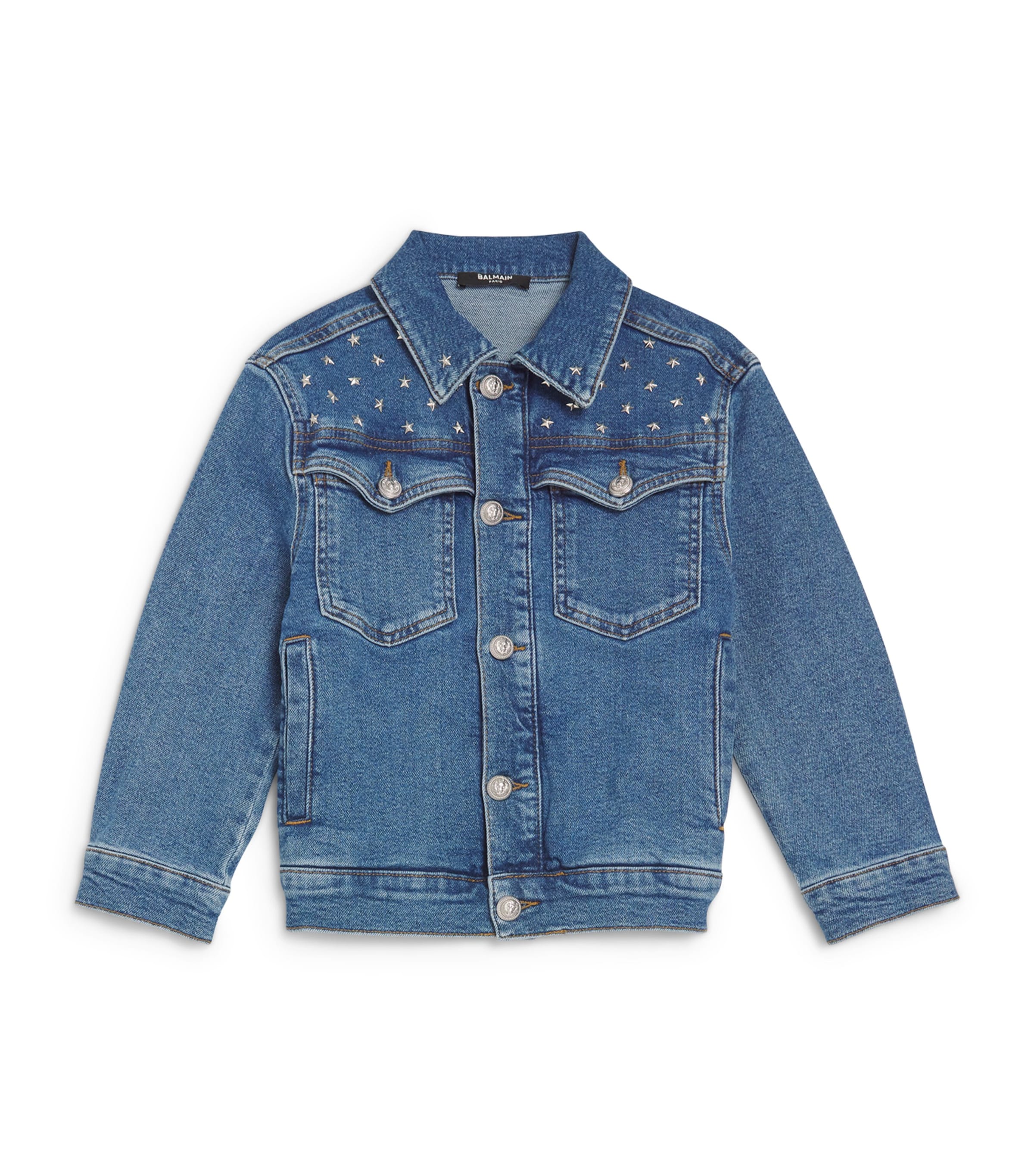 Shop Balmain Star-detail Denim Jacket In Blue