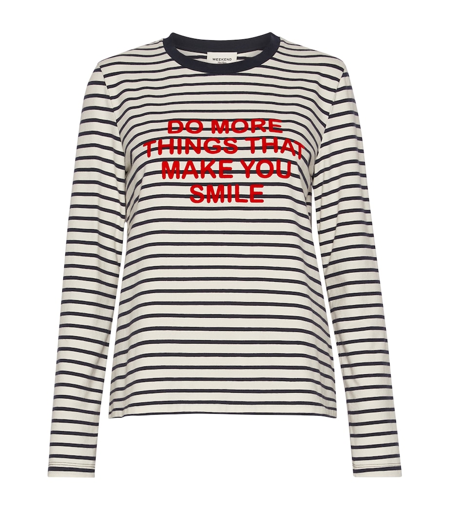 Weekend Max Mara Womens Stripe Slogan T-Shirt Navy Image 1