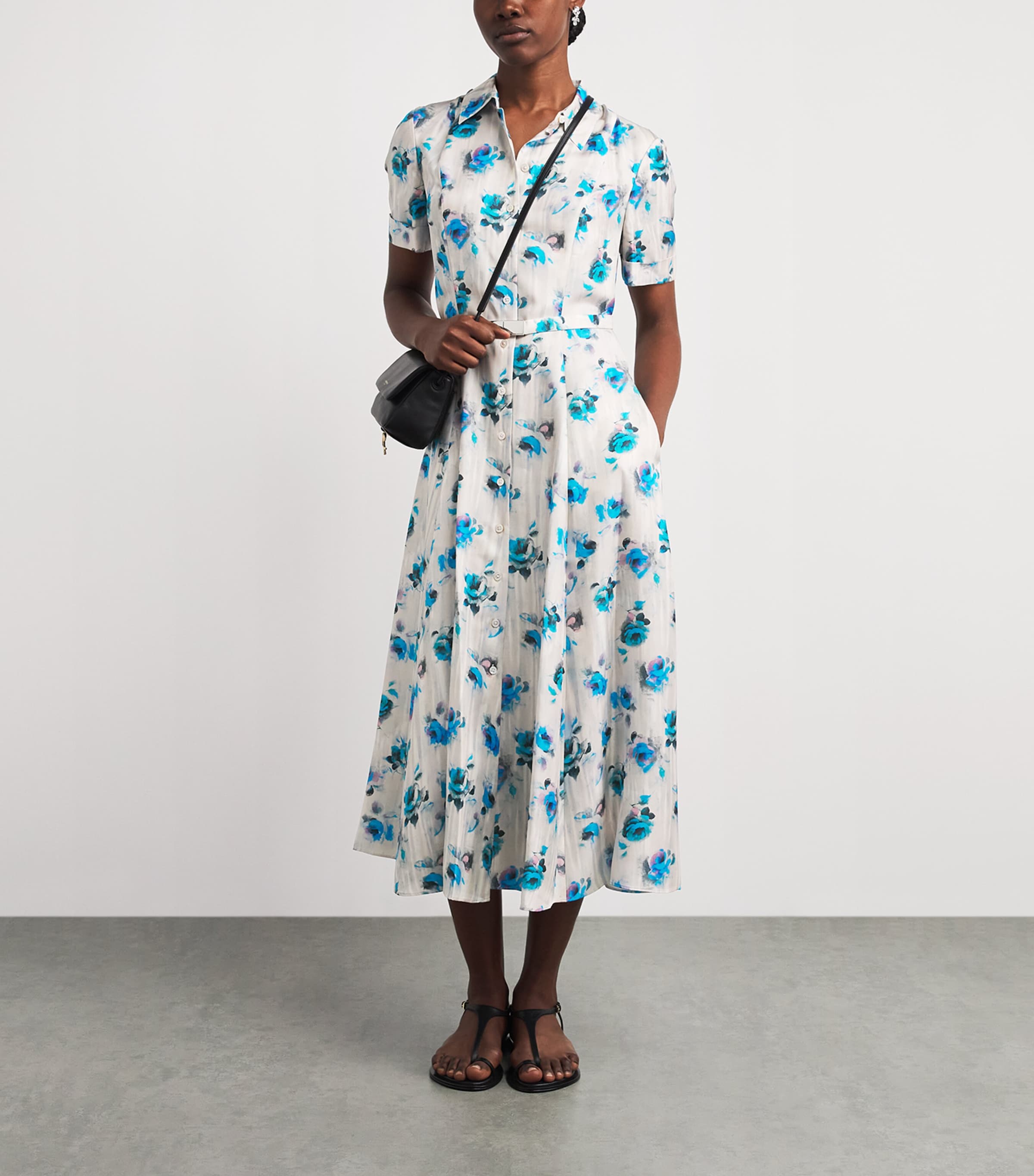 Tory Burch Womens Silk Floral Midi Shirt Dress Blue Roses Image 2