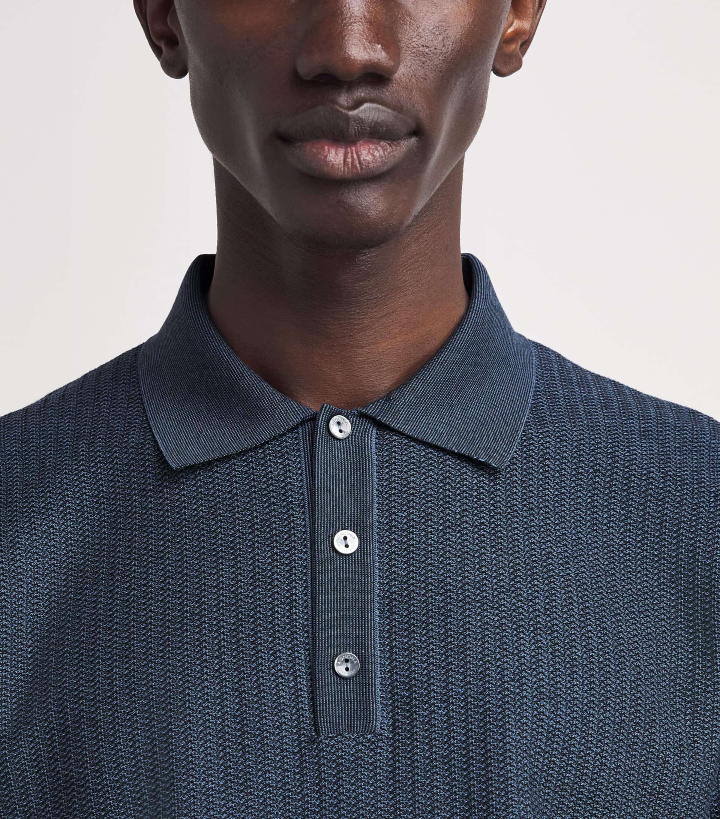 Agnona Mens Cotton-Silk Polo Shirt Light Blue Avio Image 3