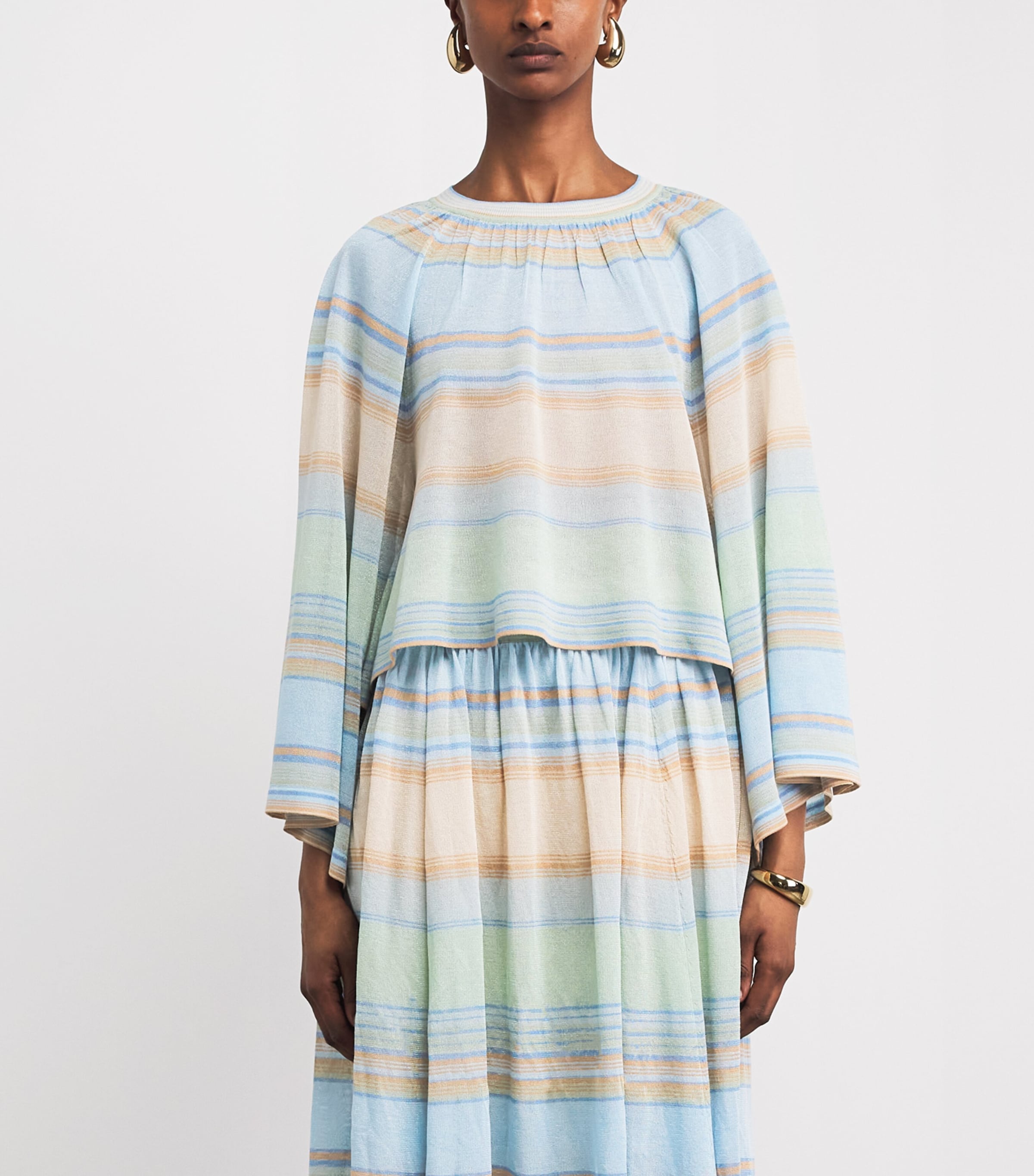 Zimmermann Womens Indra Stripe Bell-Sleeve Top Blue Multi Image 4