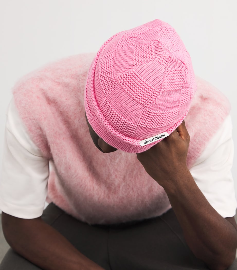 Cotton-Blend Checkerboard Knit Beanie PINK Image 2