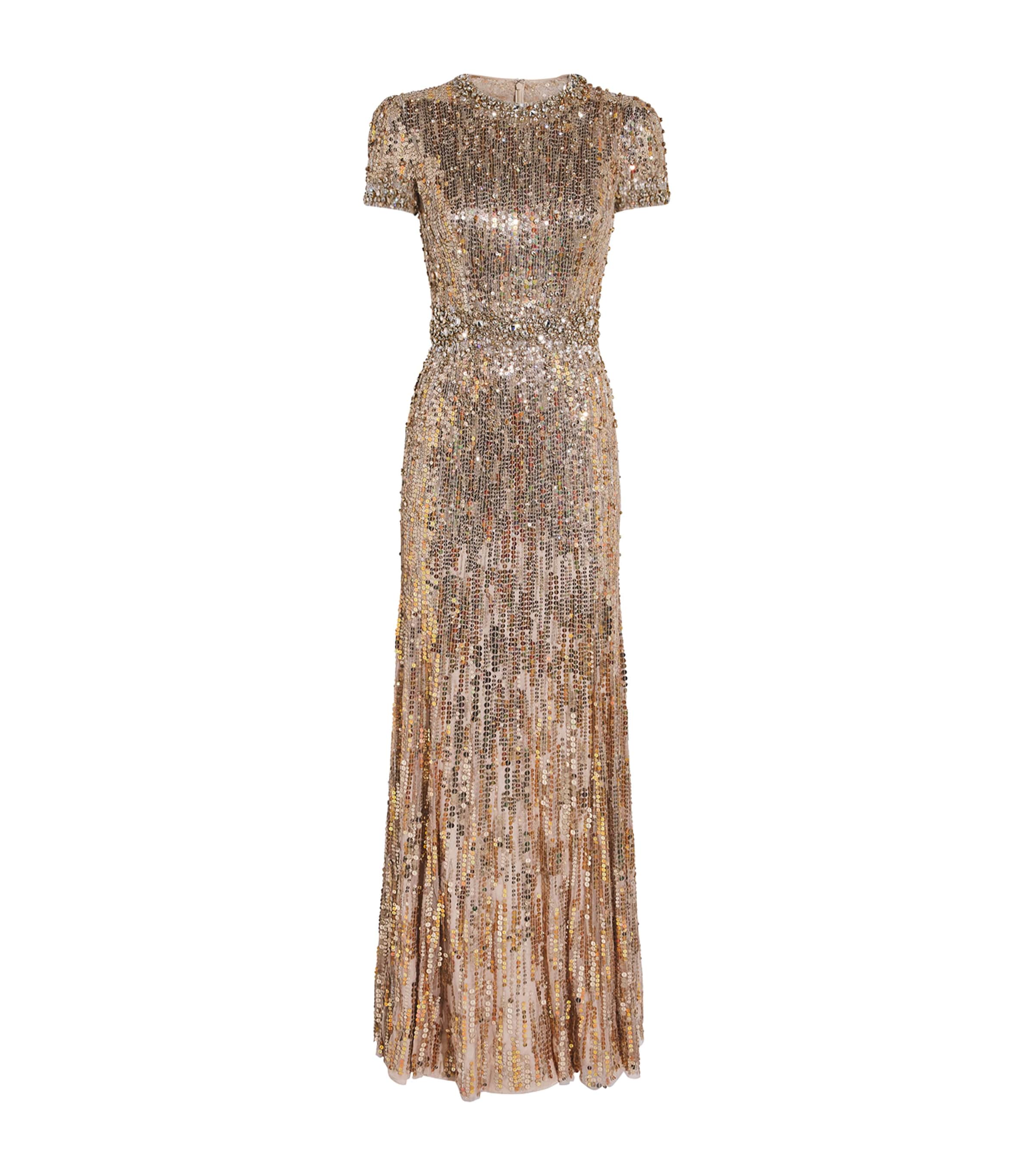 Shop Jenny Packham Sequinned Celeste Maxi Dress In Gold