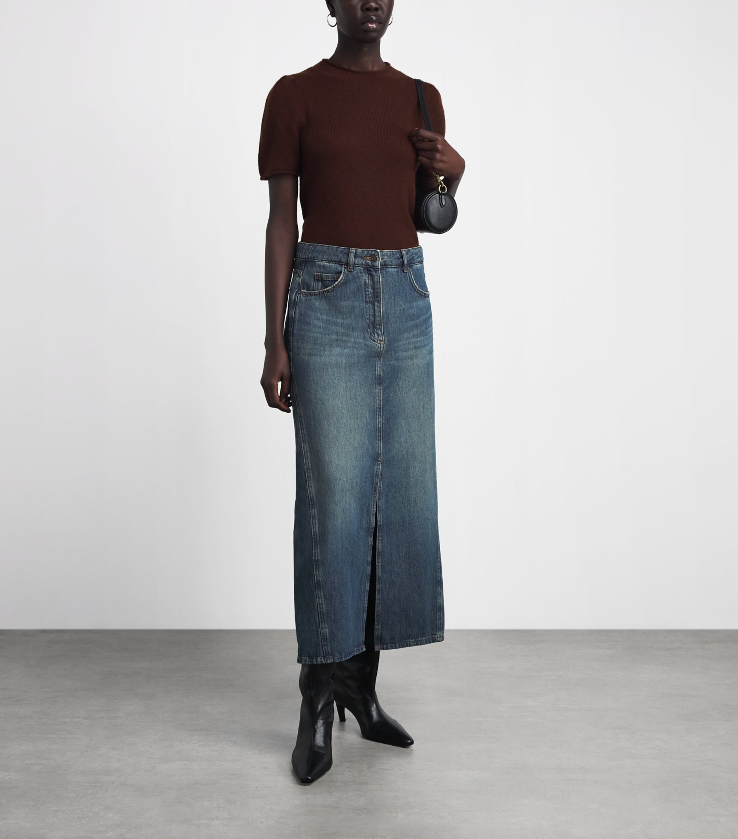 ME+EM Womens Denim A-Line Maxi Skirt Authentic Dark Wash Image 2