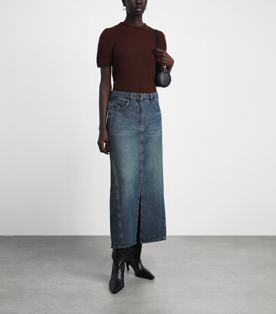 ME+EM Womens Denim A-Line Maxi Skirt Authentic Dark Wash Image 2
