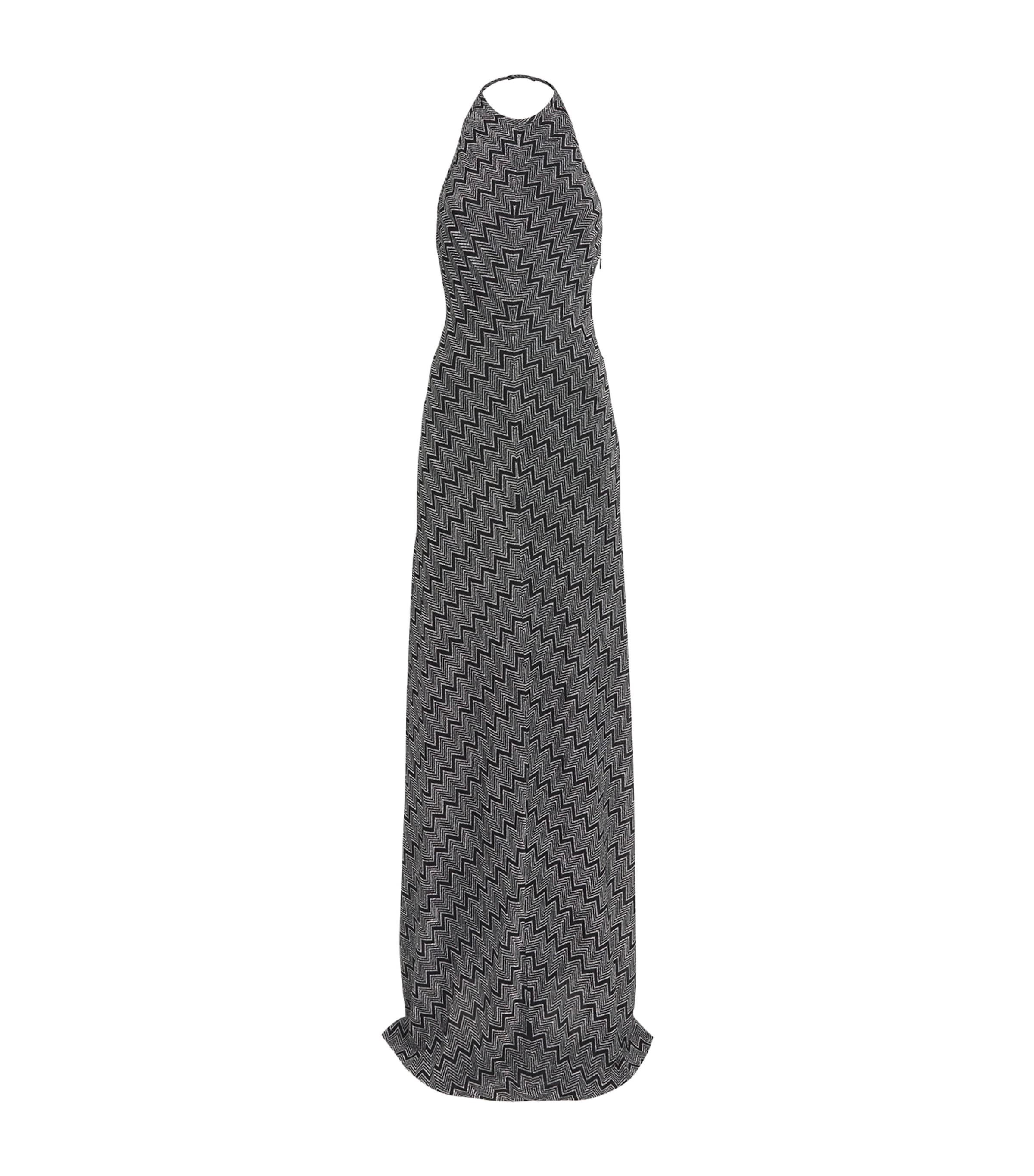 Missoni Womens Chevron-print Halterneck Woven-blend Maxi Dress Black And Silver In Black