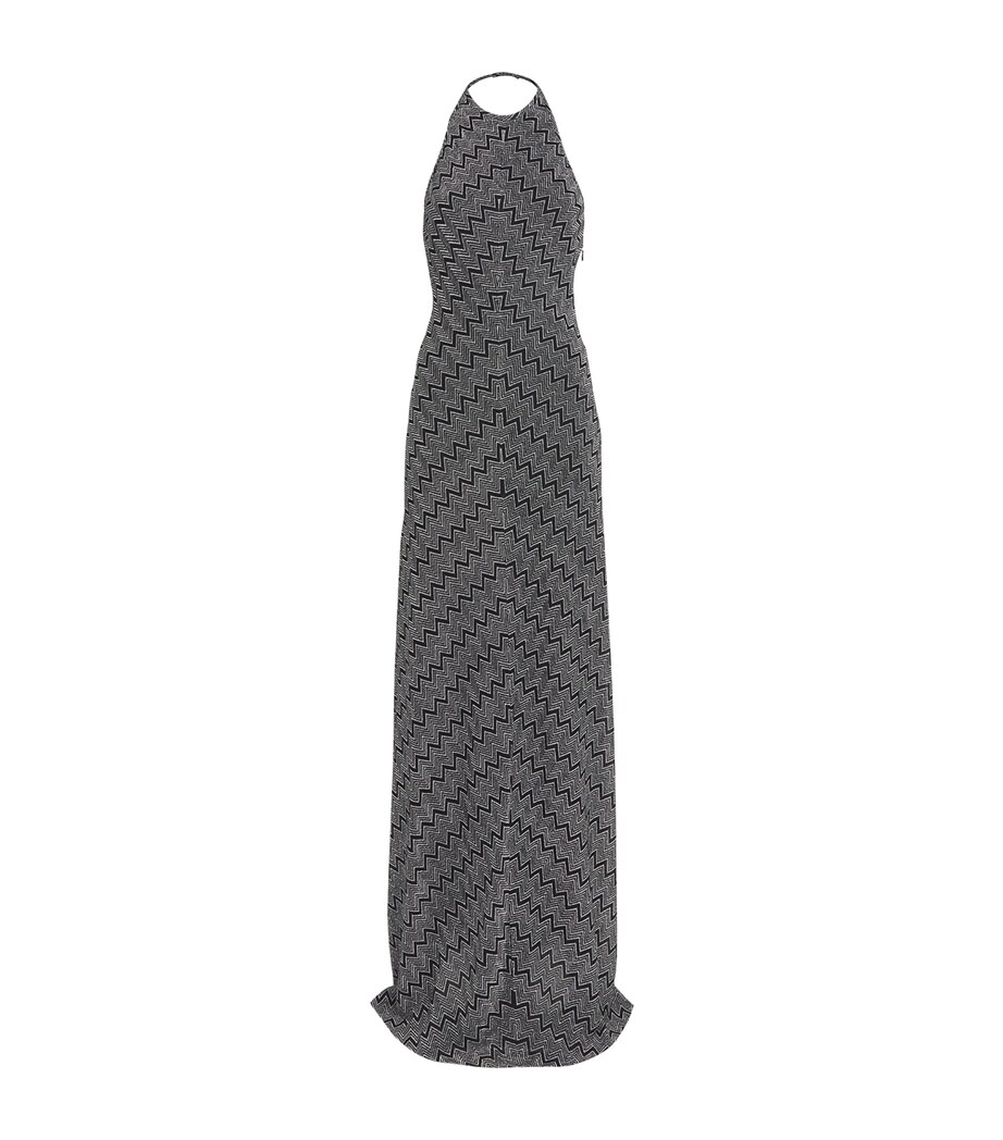 Zigzag Halterneck Maxi Dress S91LP BLACK SILVER Image 1