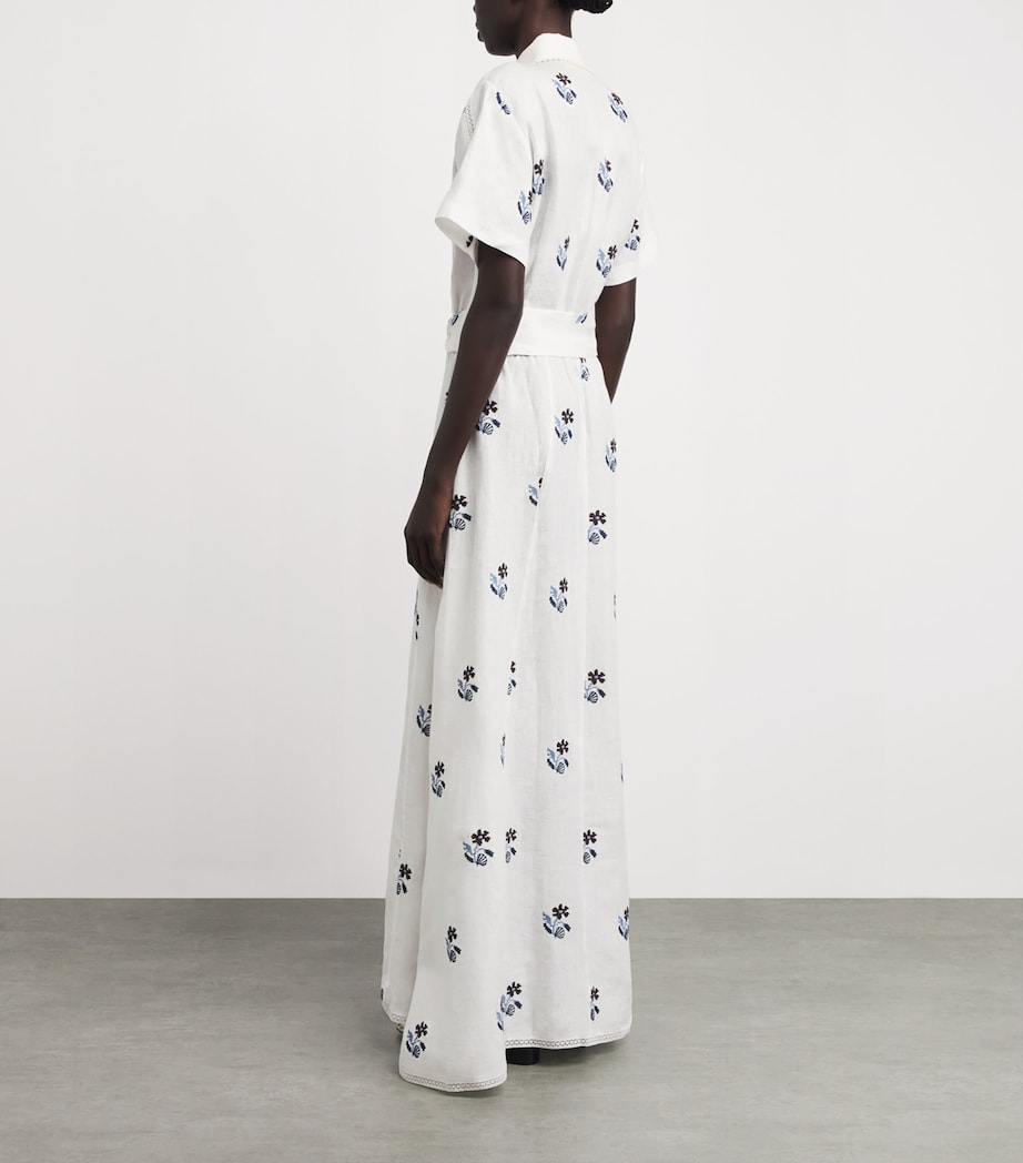 LUG VON SIGA Womens Linen Embroidered Vera Maxi Dress Offwhite Image 4