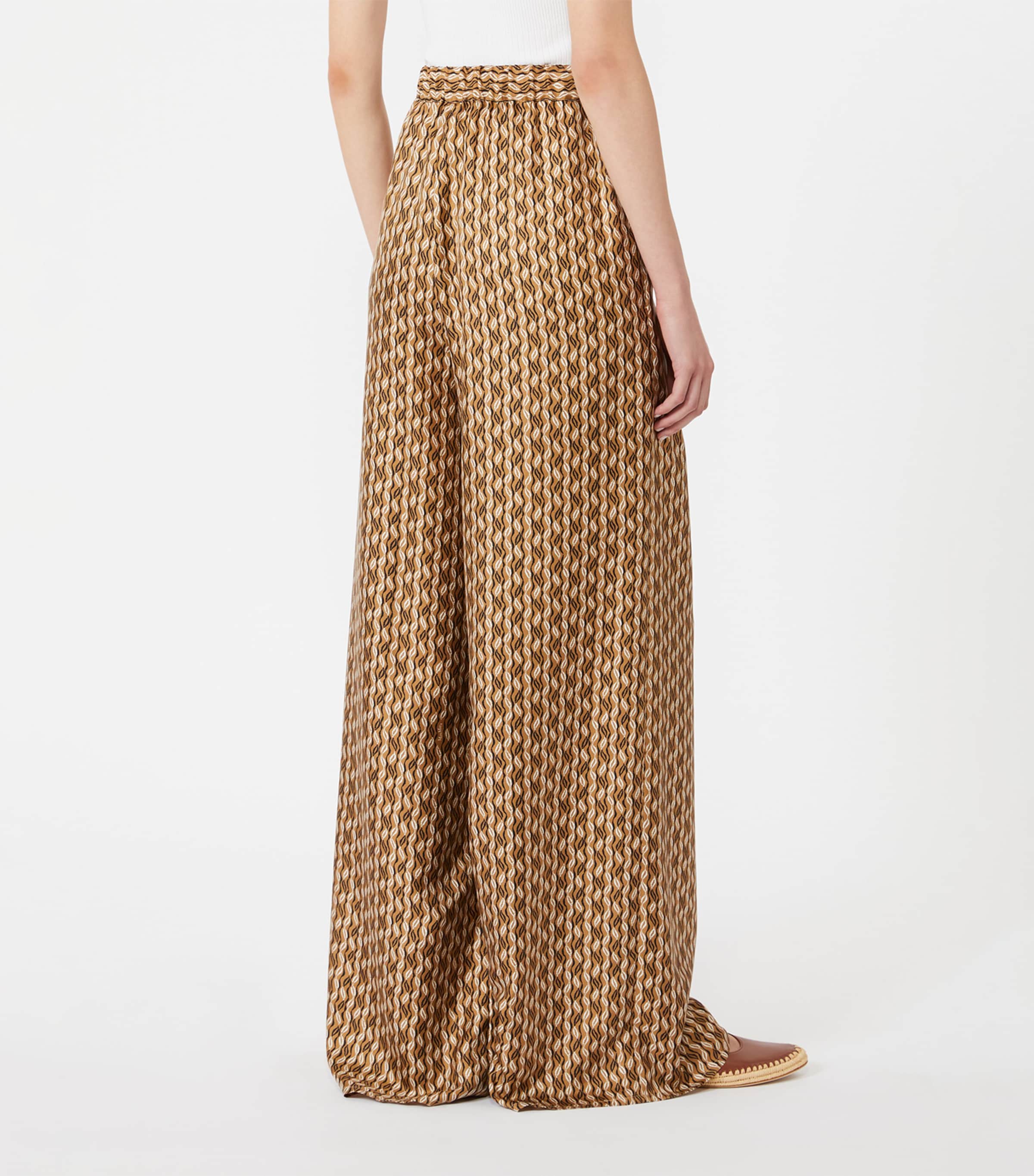 Max Mara Womens Silk Printed Drawstring Trousers Hazelnut Brown Image 4