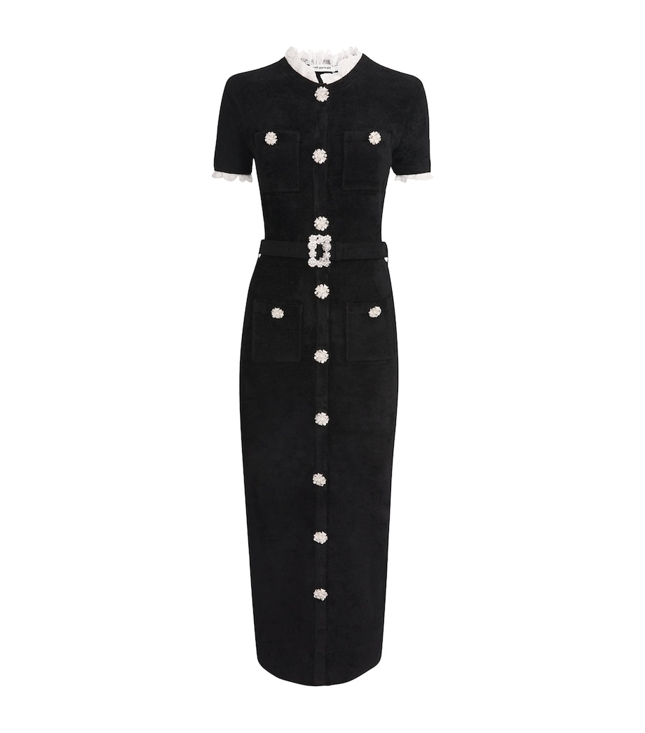Chenille Lace-Trim Midi Dress BLACK Image 1