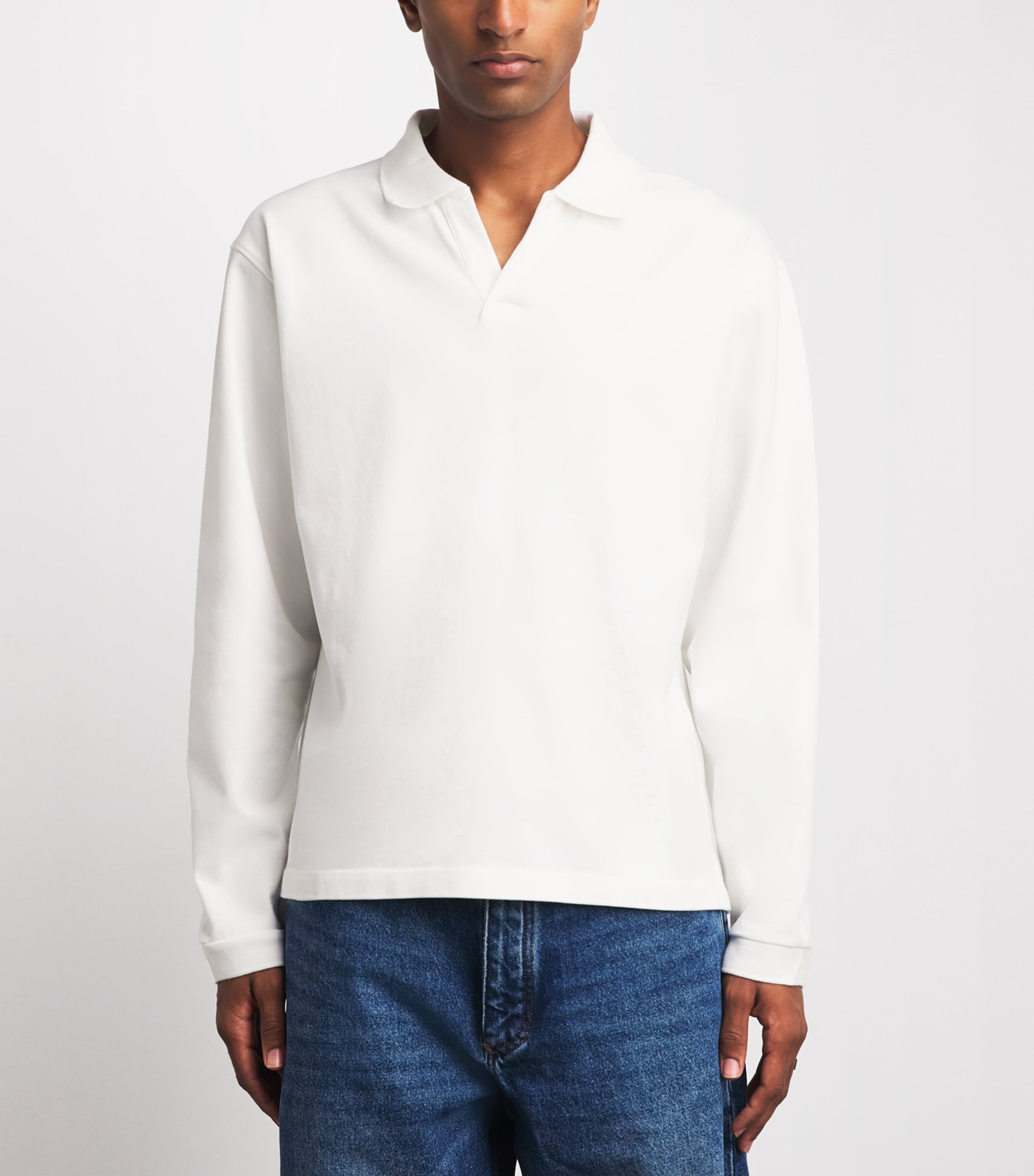 Studio Nicholson Mens Cotton Long-Sleeve Polo Shirt Parchment Image 4
