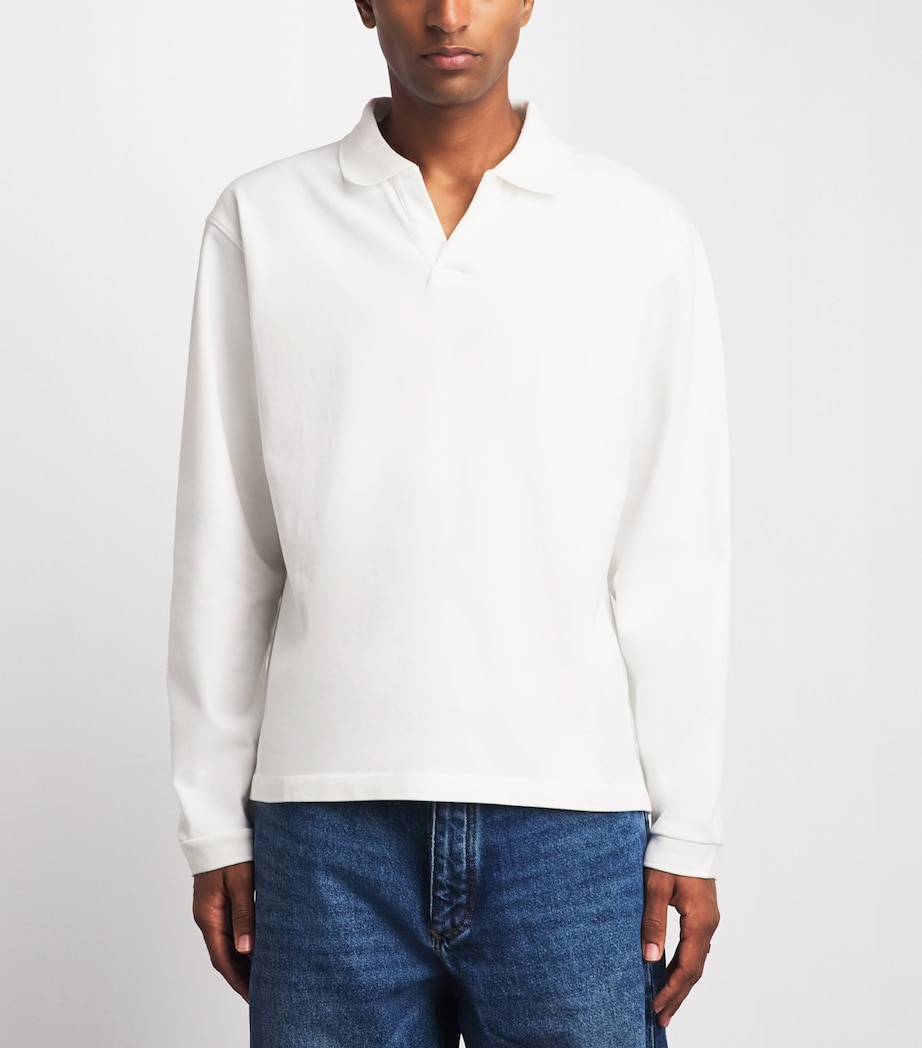 Studio Nicholson Mens Cotton Long-Sleeve Polo Shirt Parchment Image 4
