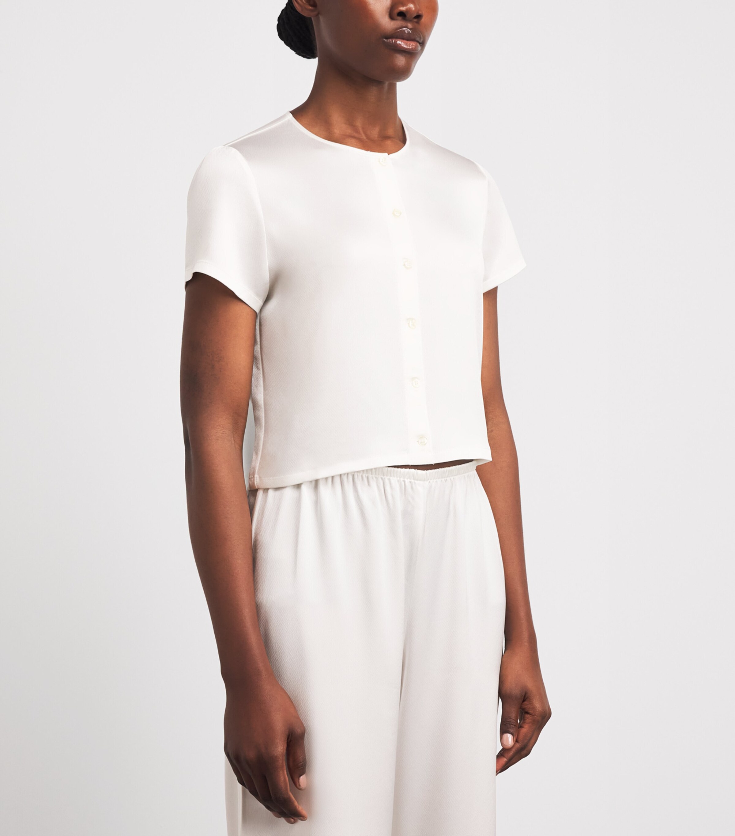 LESET Womens Satin Short-Sleeve Barb Cardigan Optic White Image 4