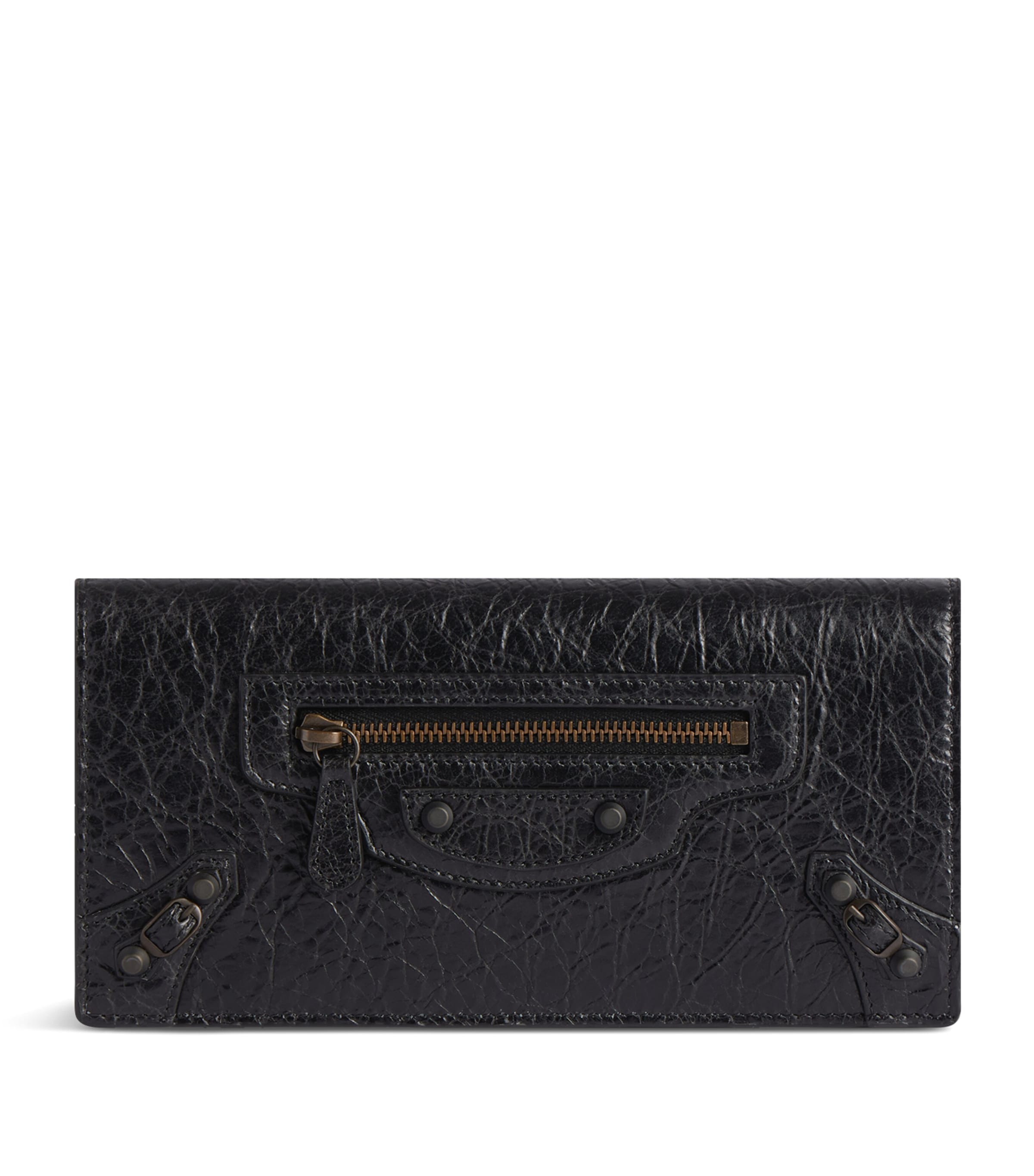 Balenciaga Stud-embellished Wallet In Black