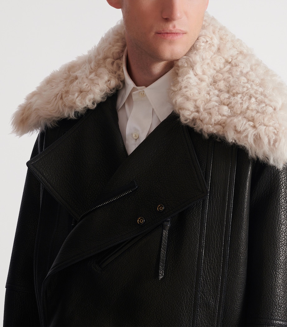 Fur-Trim Collar Leather Jacket ECJ NOIR/NATUREL Image 7