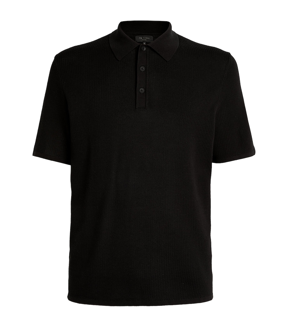 Rag & Bone Mens Mesh Harvey Polo Shirt Blk Image 1
