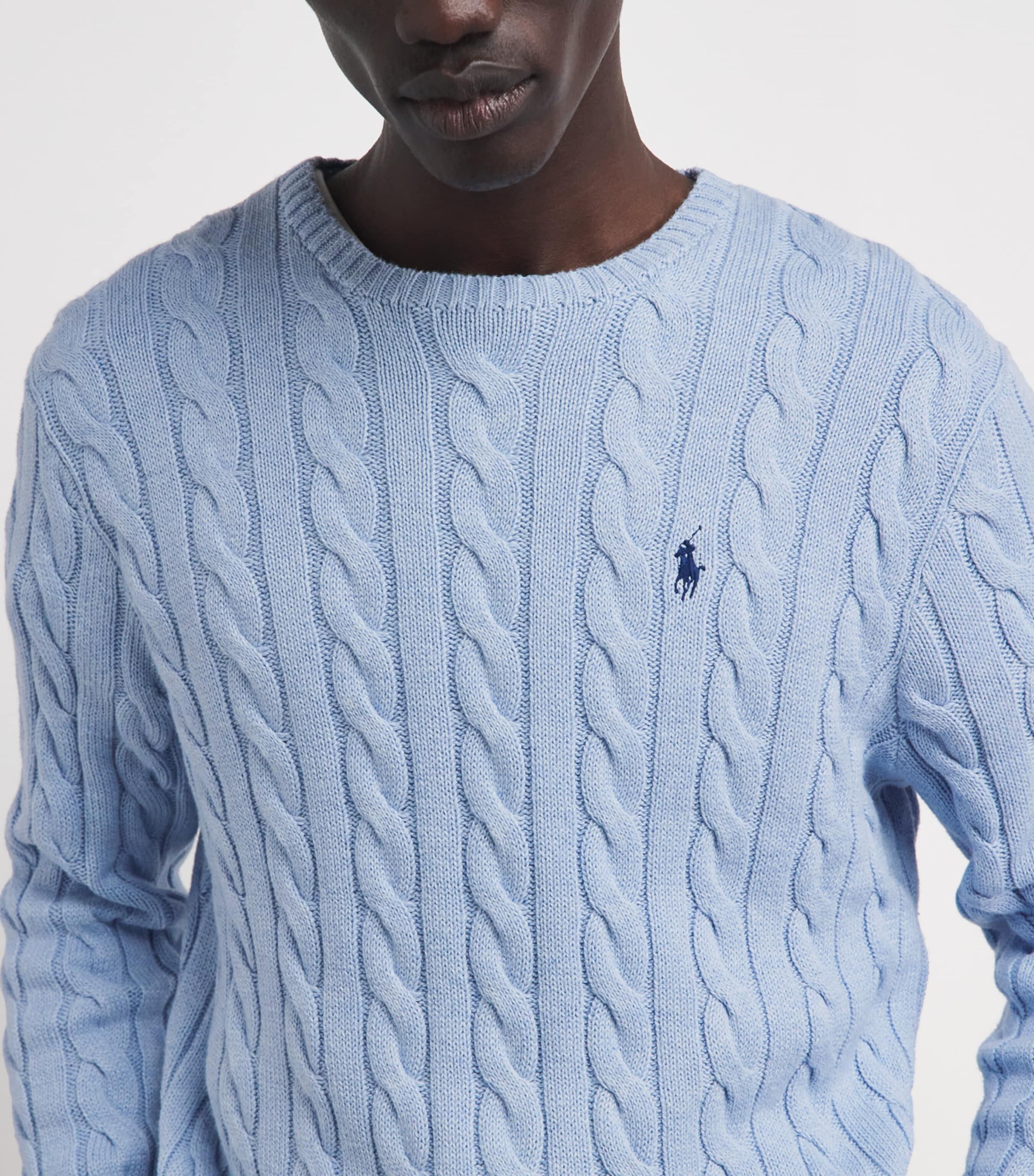 Polo Ralph Lauren Mens Cotton Cable-Knit Sweater Blue Hyacinth Hthr Image 3