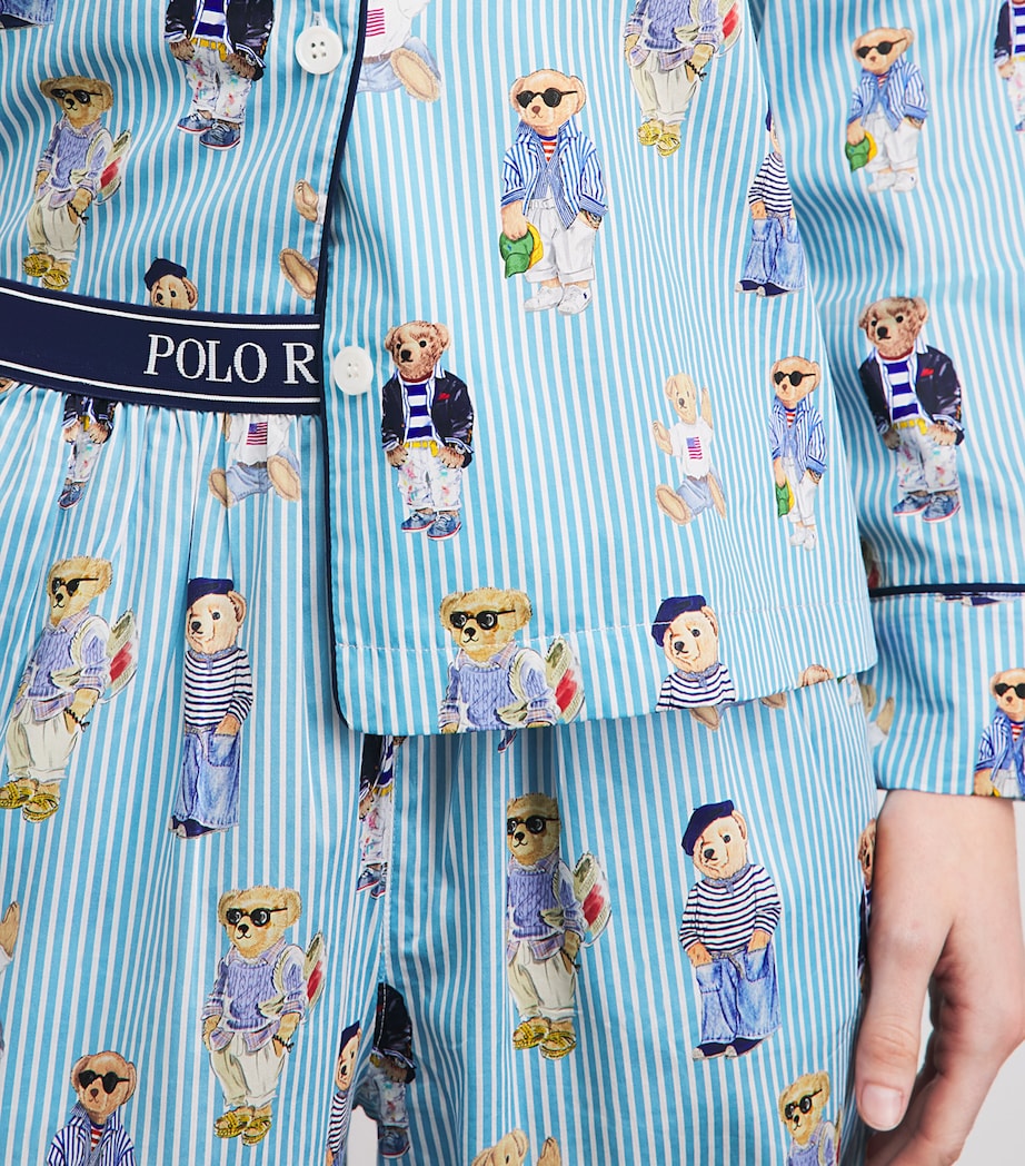 Polo Ralph Lauren Womens Cotton Stripe Polo Bear Pyjama Set Agua Mist Bear Image 5