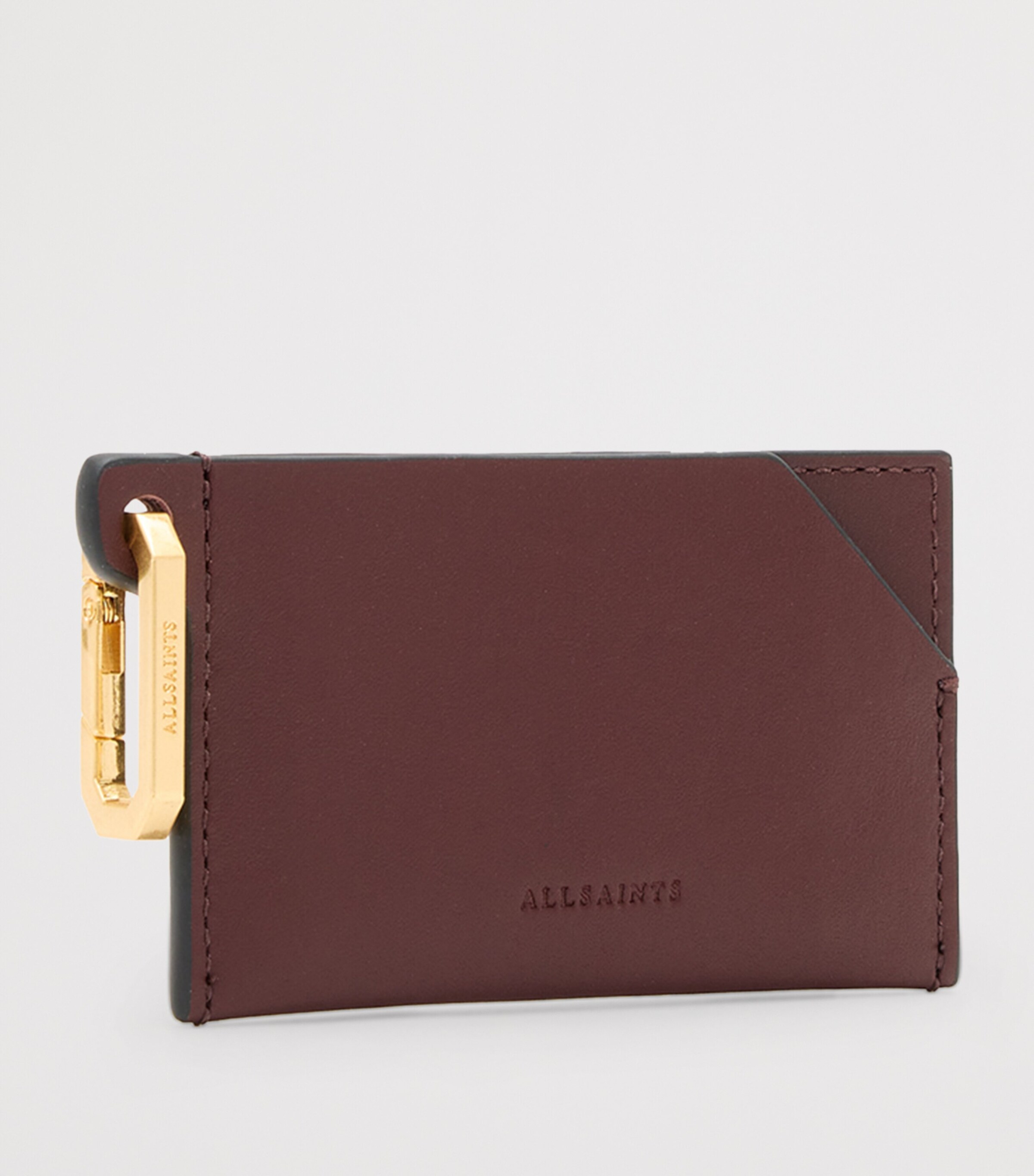 AllSaints Leather Hex Card Holder Dark Red Image 3
